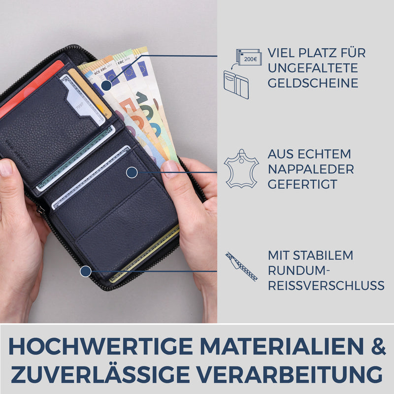 Geldbörse mit RFID-Schutz & 12 Kartenfächer (Genarbt)