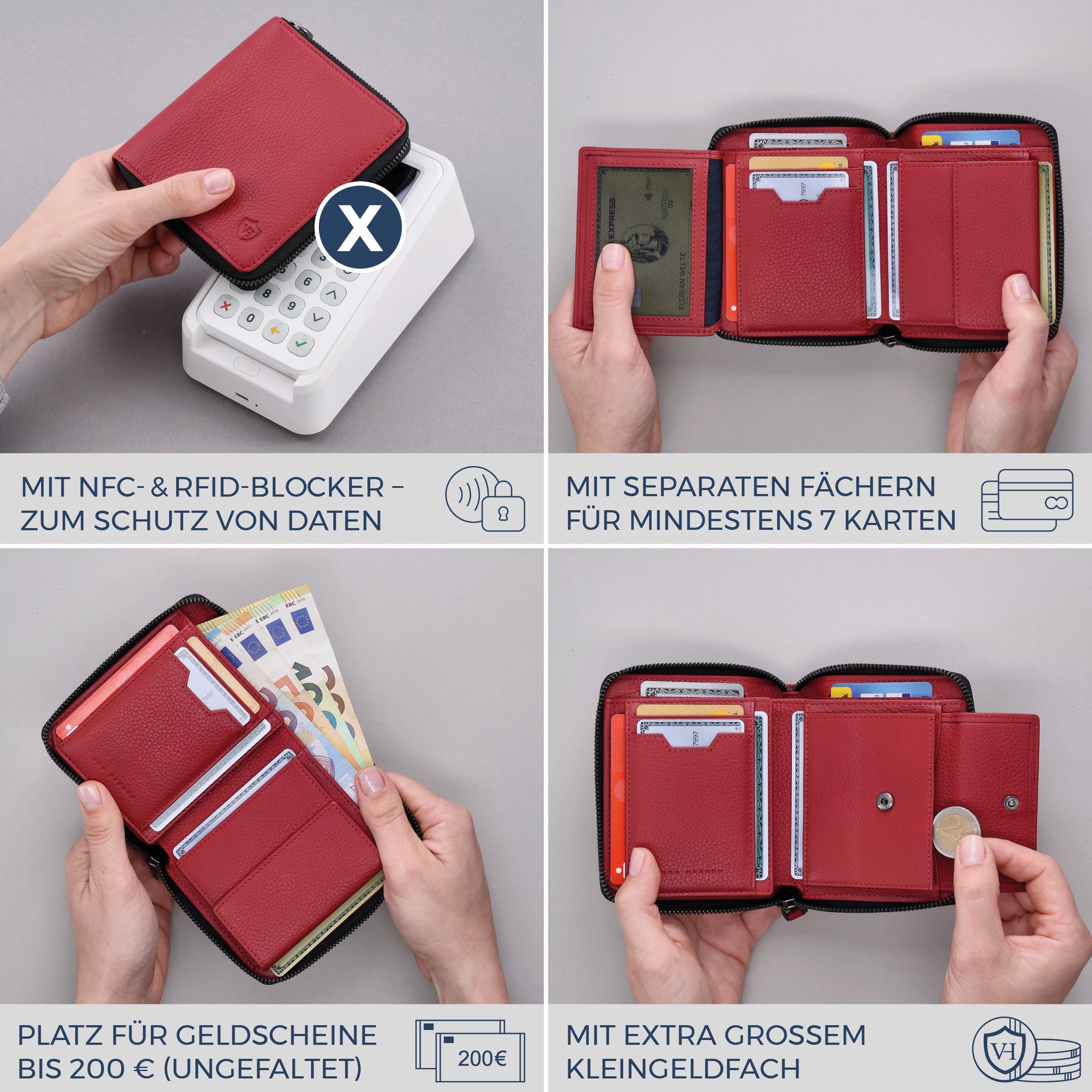 Geldbörse mit RFID-Schutz & 12 Kartenfächer (Genarbt)