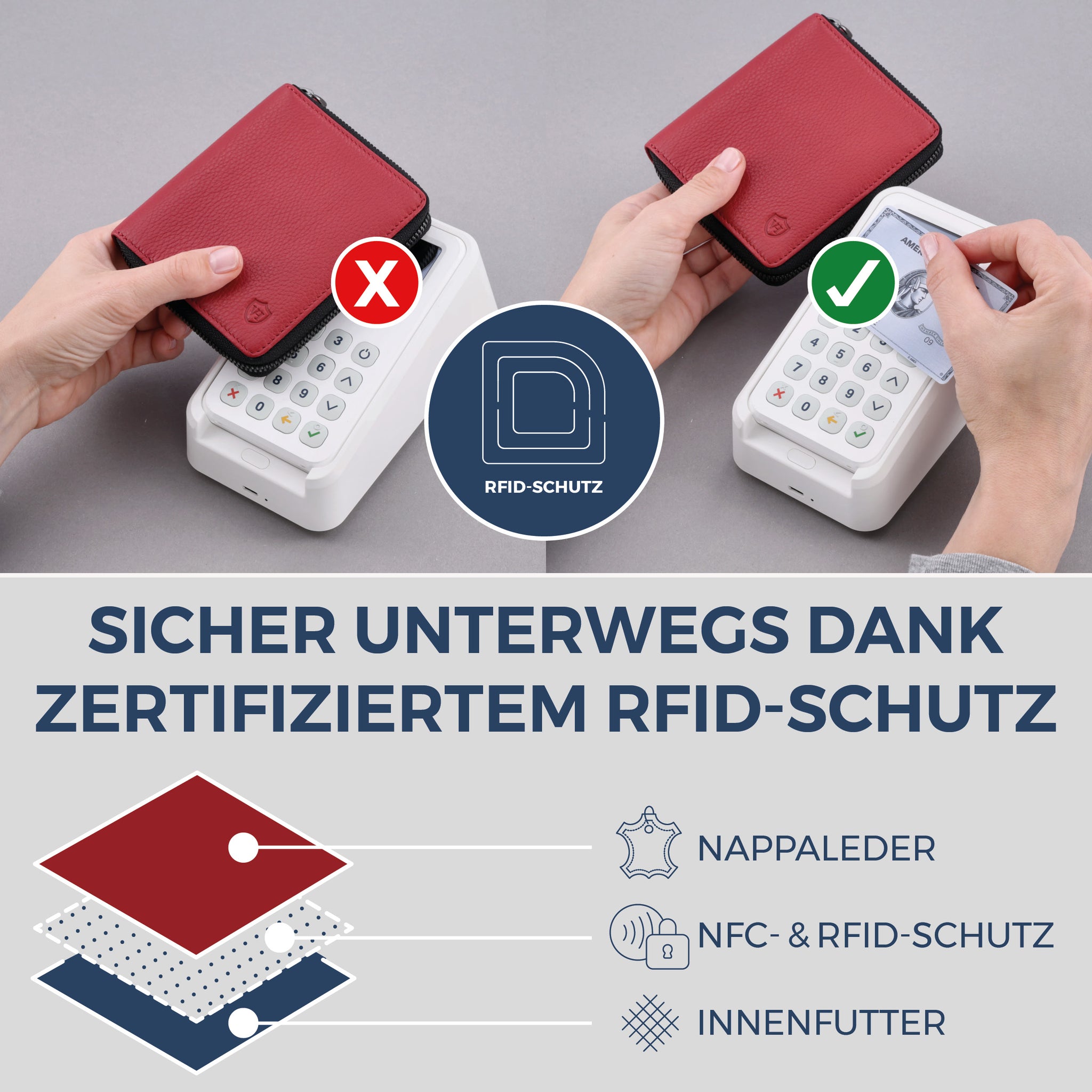 Geldbörse mit RFID-Schutz & 12 Kartenfächer (Genarbt)