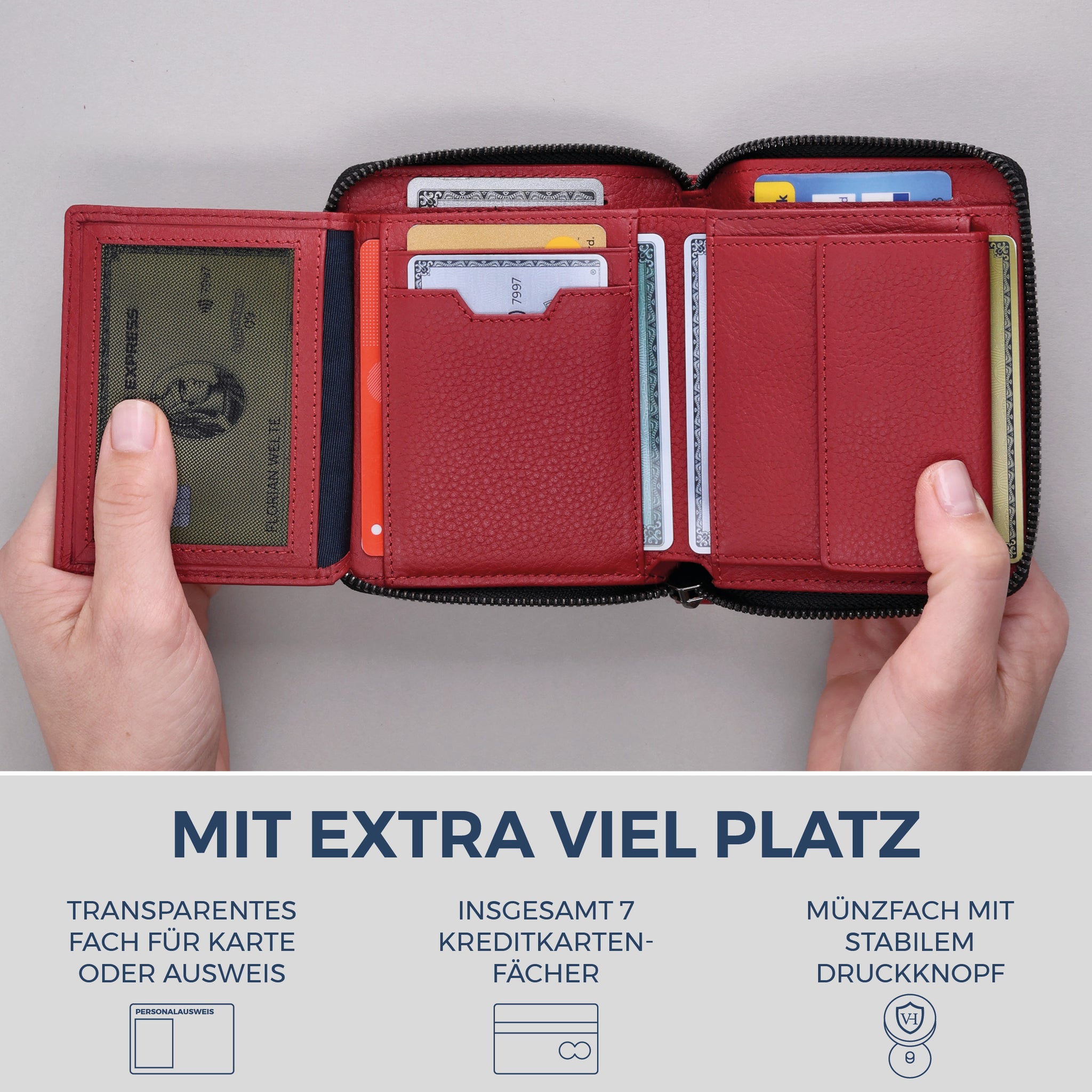 Geldbörse mit RFID-Schutz & 12 Kartenfächer (Genarbt)