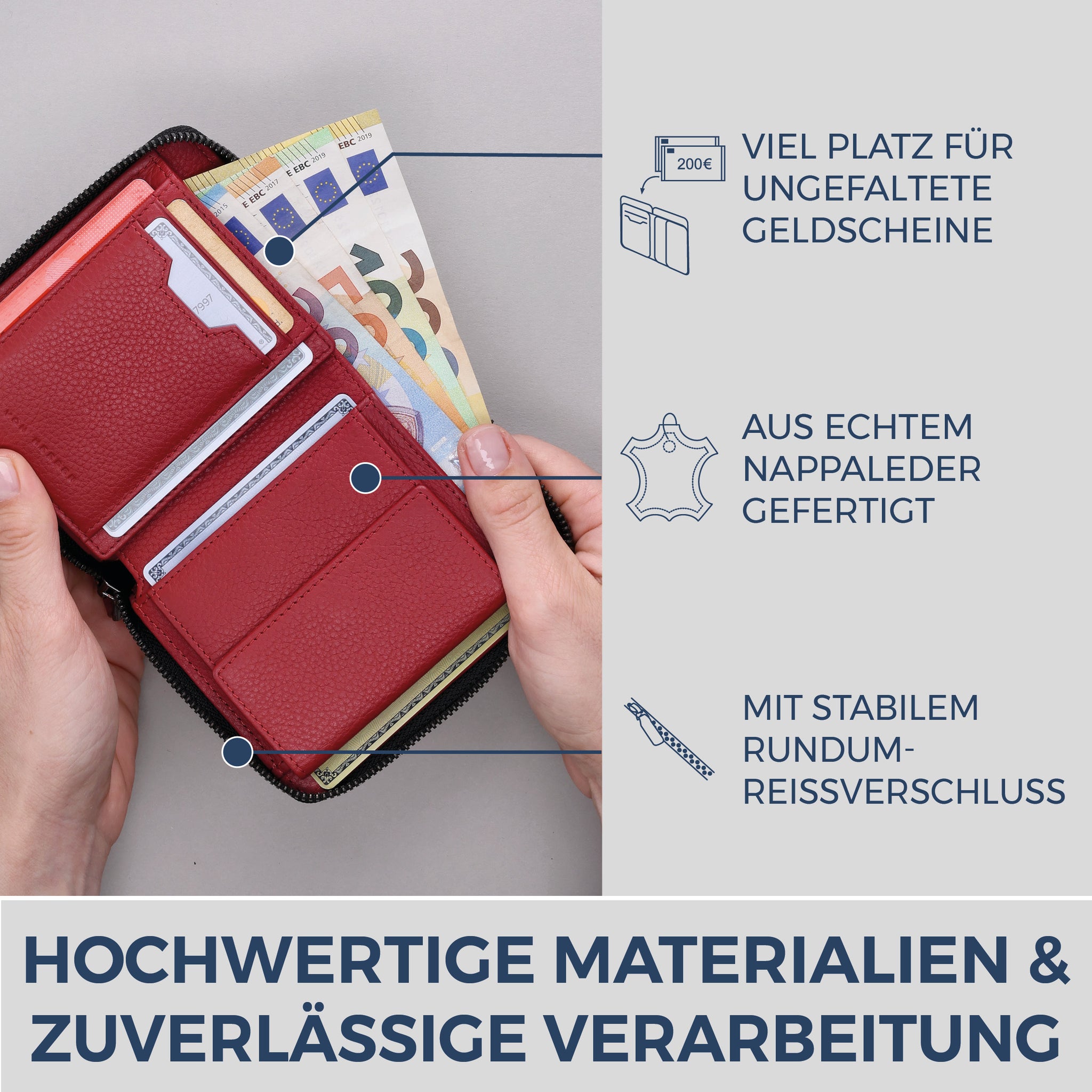 Geldbörse mit RFID-Schutz & 12 Kartenfächer (Genarbt)