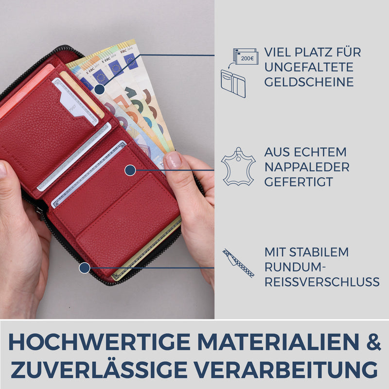 Geldbörse mit RFID-Schutz & 12 Kartenfächer (Genarbt)