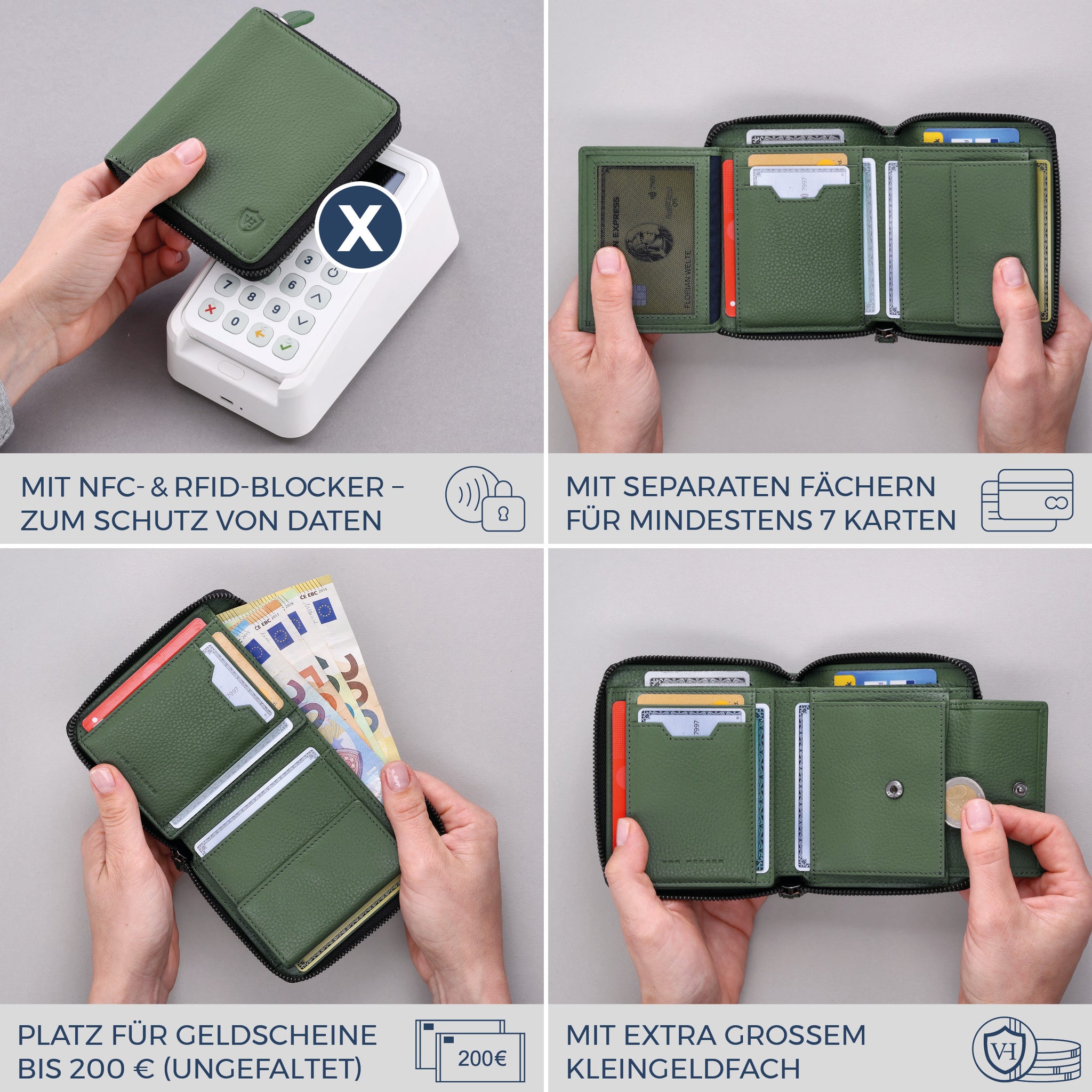 Geldbörse mit RFID-Schutz & 12 Kartenfächer (Genarbt)