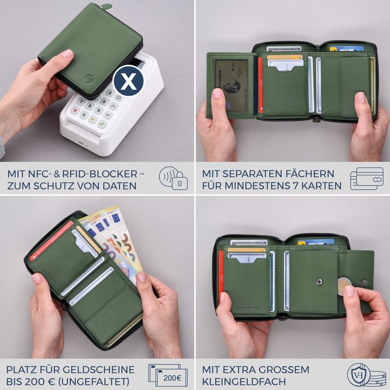 Geldbörse mit RFID-Schutz & 12 Kartenfächer (Genarbt)