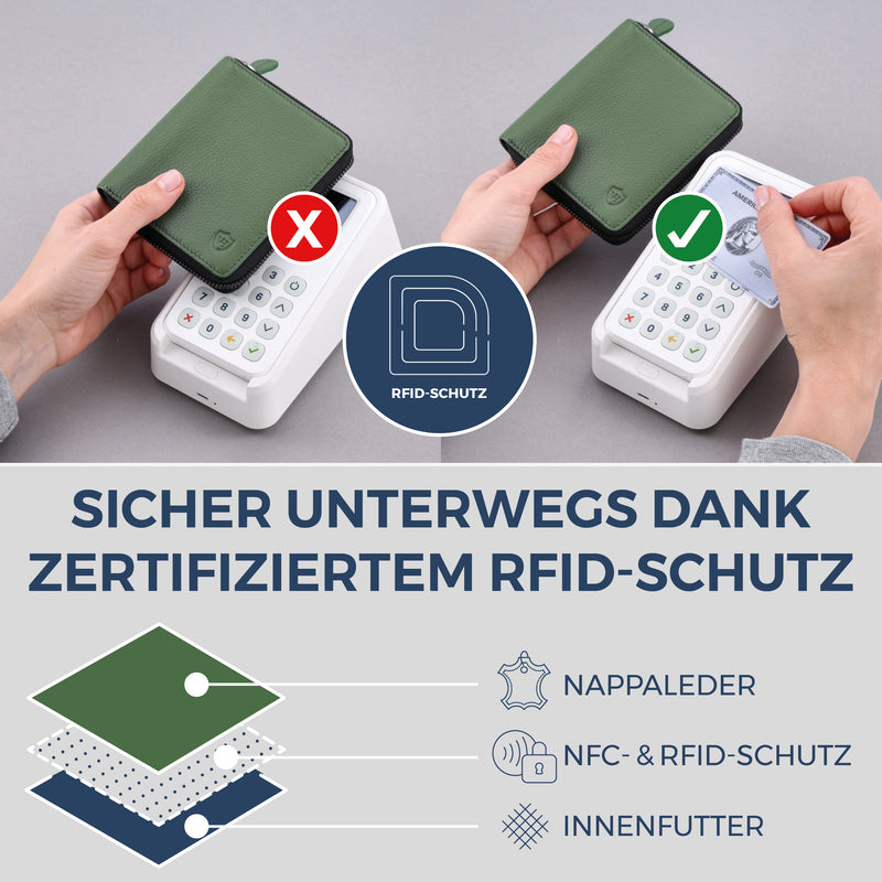 Geldbörse mit RFID-Schutz & 12 Kartenfächer (Genarbt)