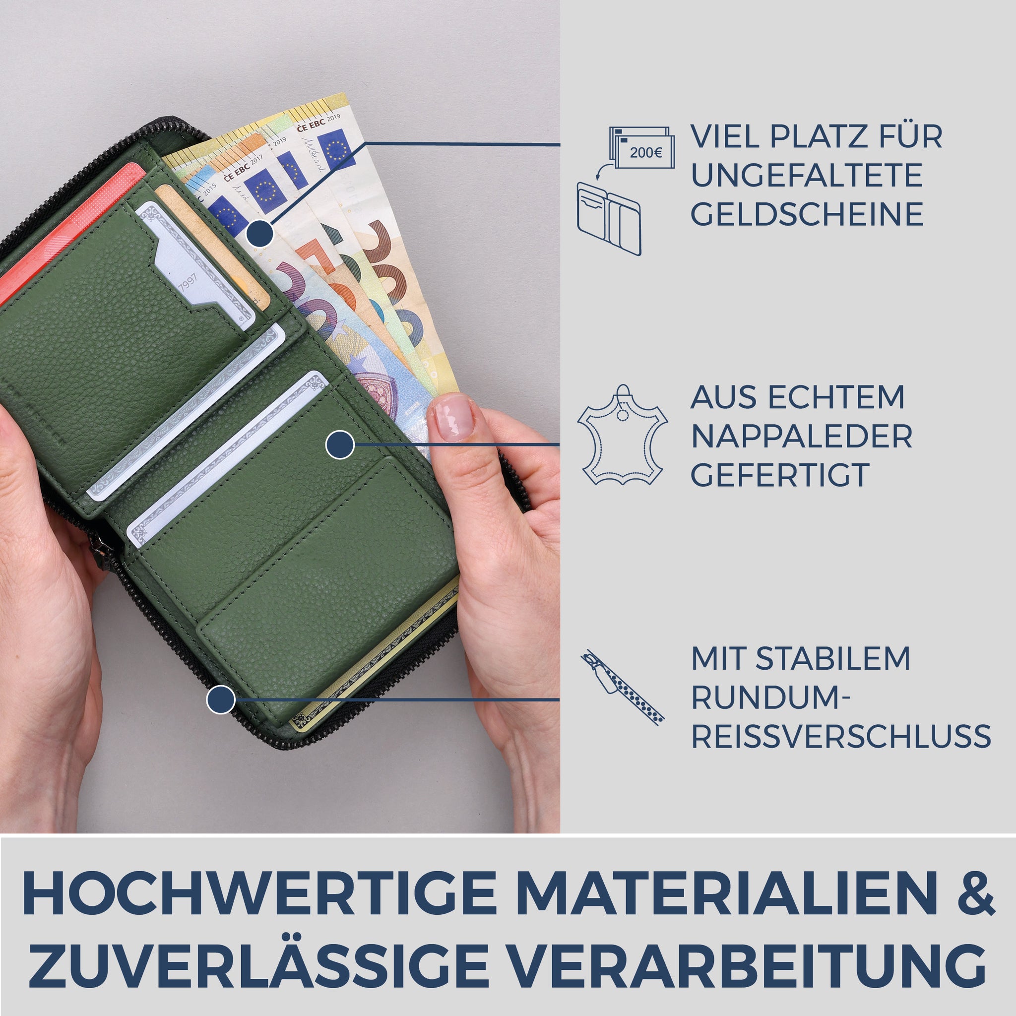 Geldbörse mit RFID-Schutz & 12 Kartenfächer (Genarbt)