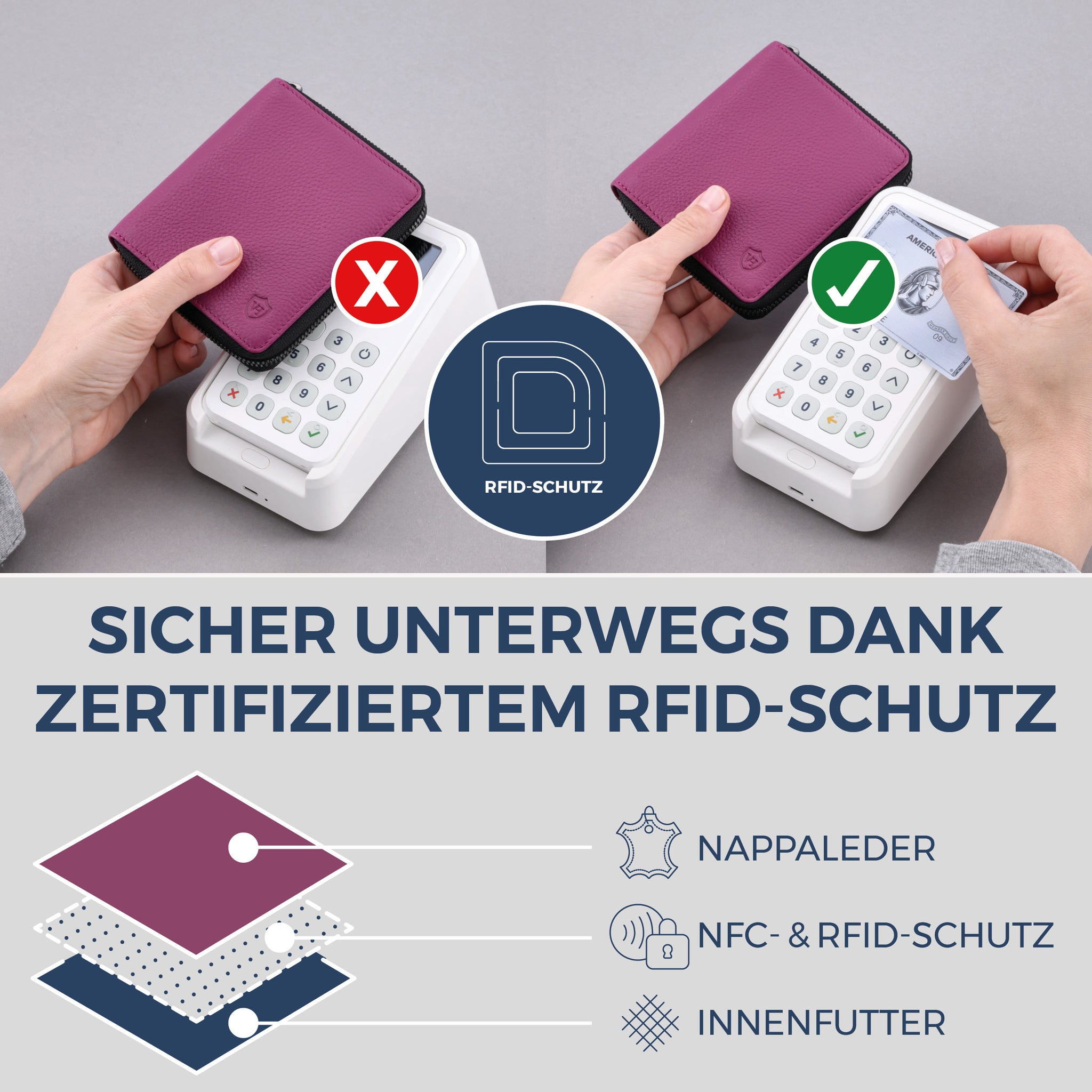 Geldbörse mit RFID-Schutz & 12 Kartenfächer (Genarbt)