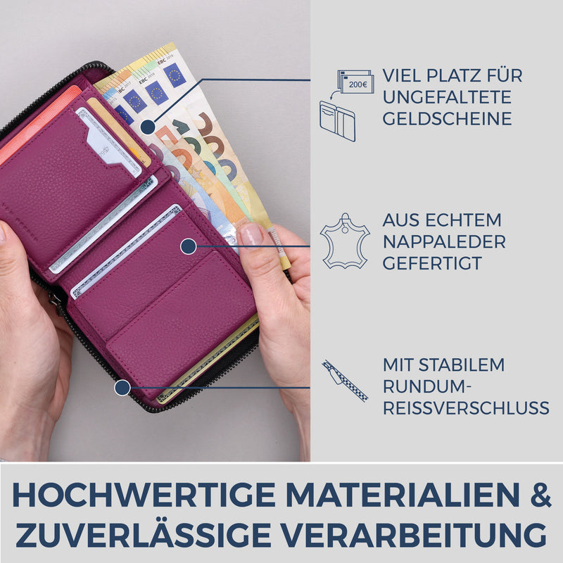 Geldbörse mit RFID-Schutz & 12 Kartenfächer (Genarbt)