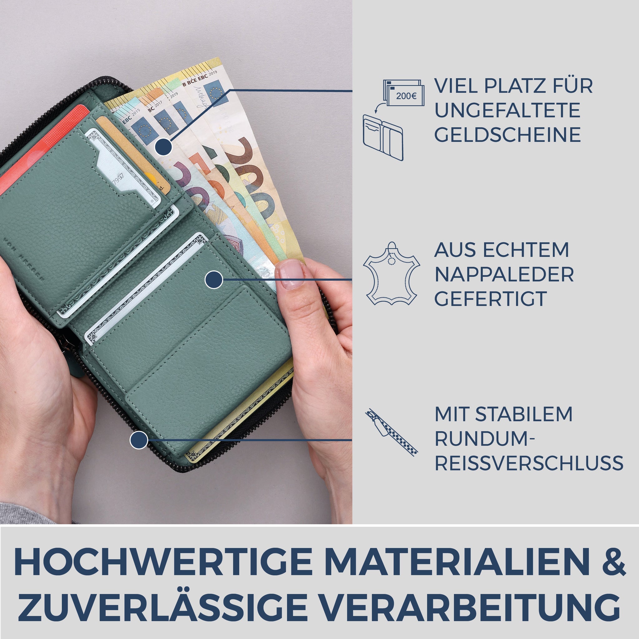Geldbörse mit RFID-Schutz & 12 Kartenfächer (Genarbt)