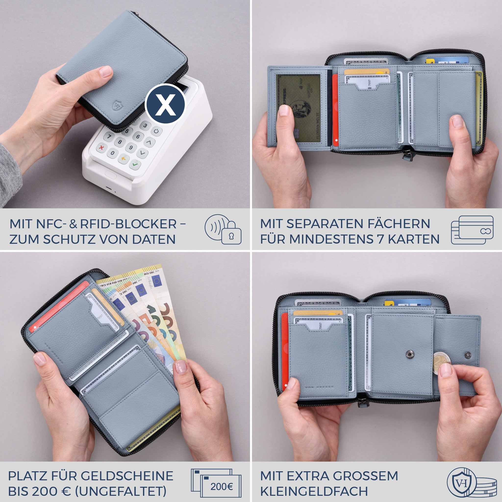 Geldbörse mit RFID-Schutz & 12 Kartenfächer (Genarbt)