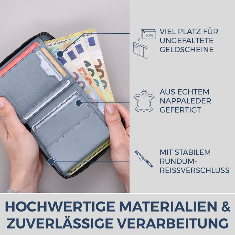 Geldbörse mit RFID-Schutz & 12 Kartenfächer (Genarbt)