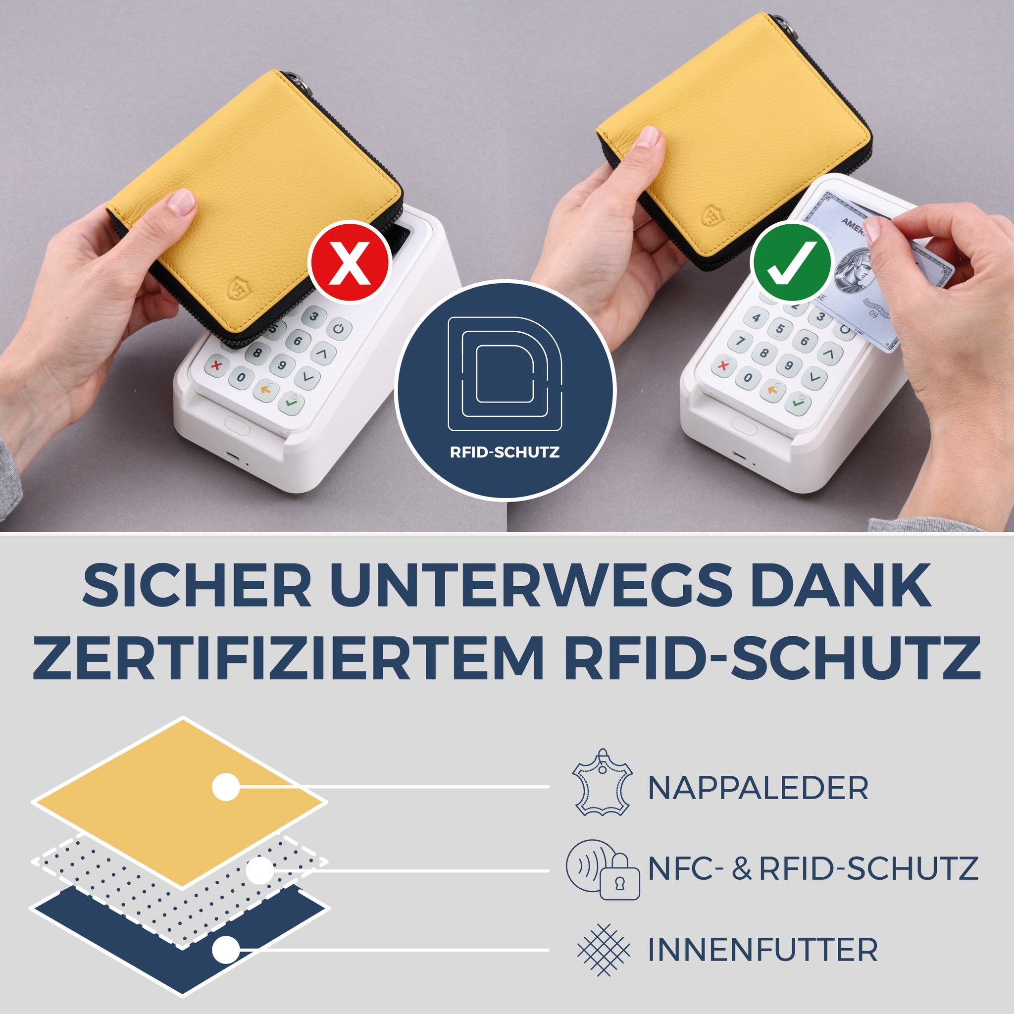 Geldbörse mit RFID-Schutz & 12 Kartenfächer (Genarbt)