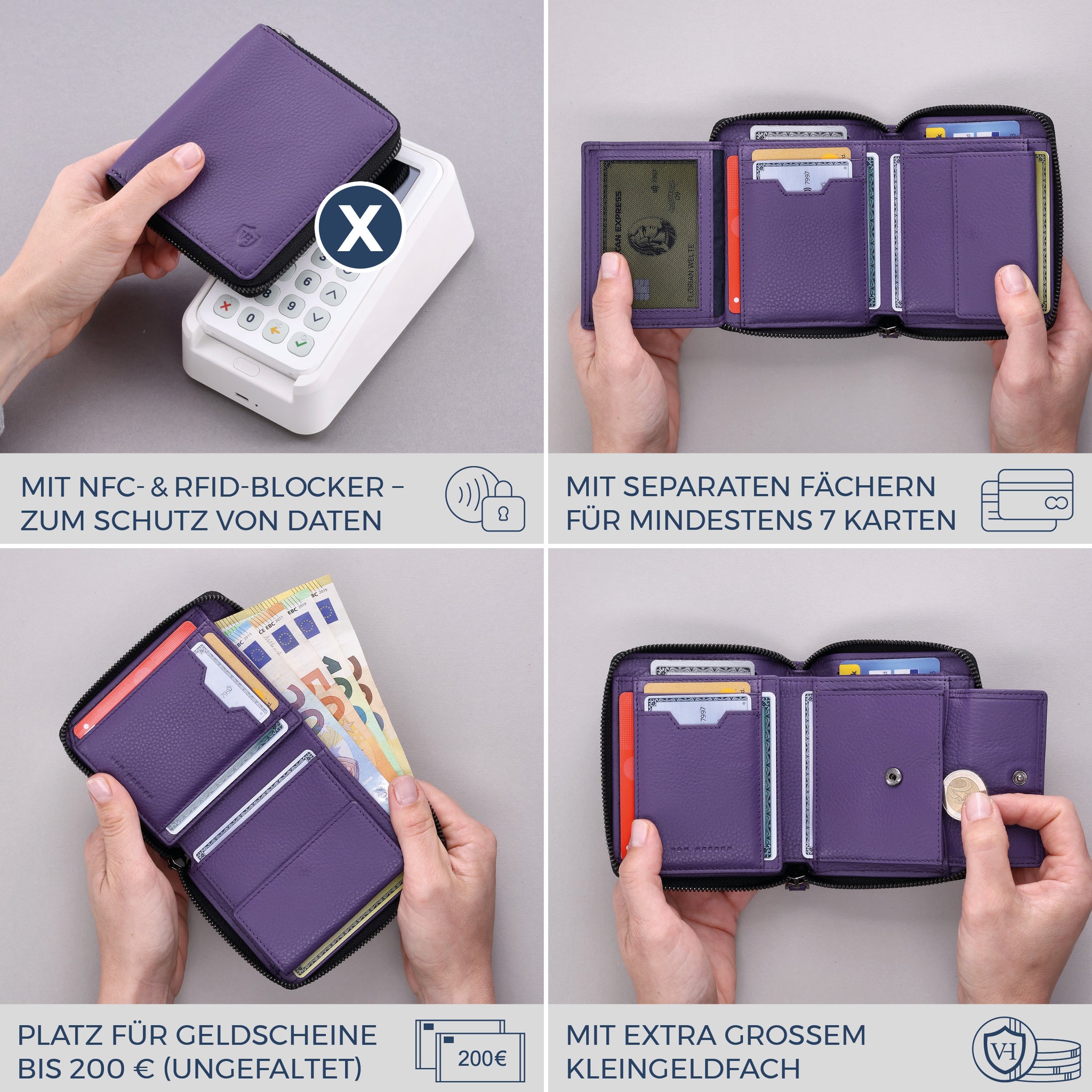 Geldbörse mit RFID-Schutz & 12 Kartenfächer (Genarbt)