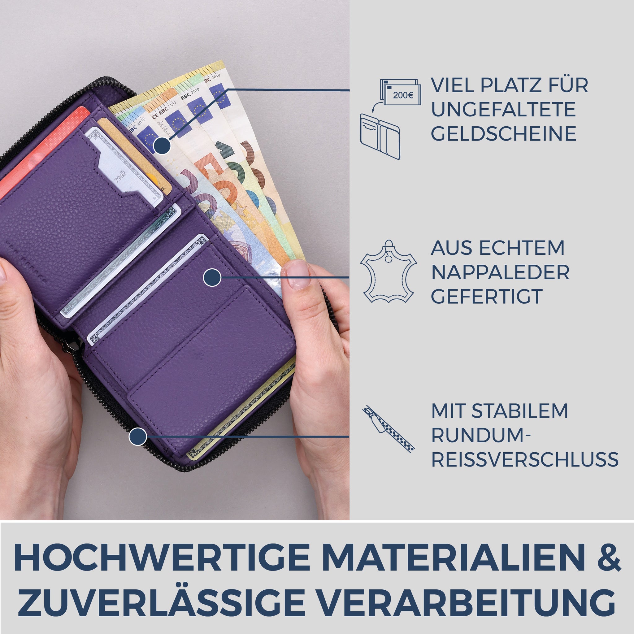 Geldbörse mit RFID-Schutz & 12 Kartenfächer (Genarbt)
