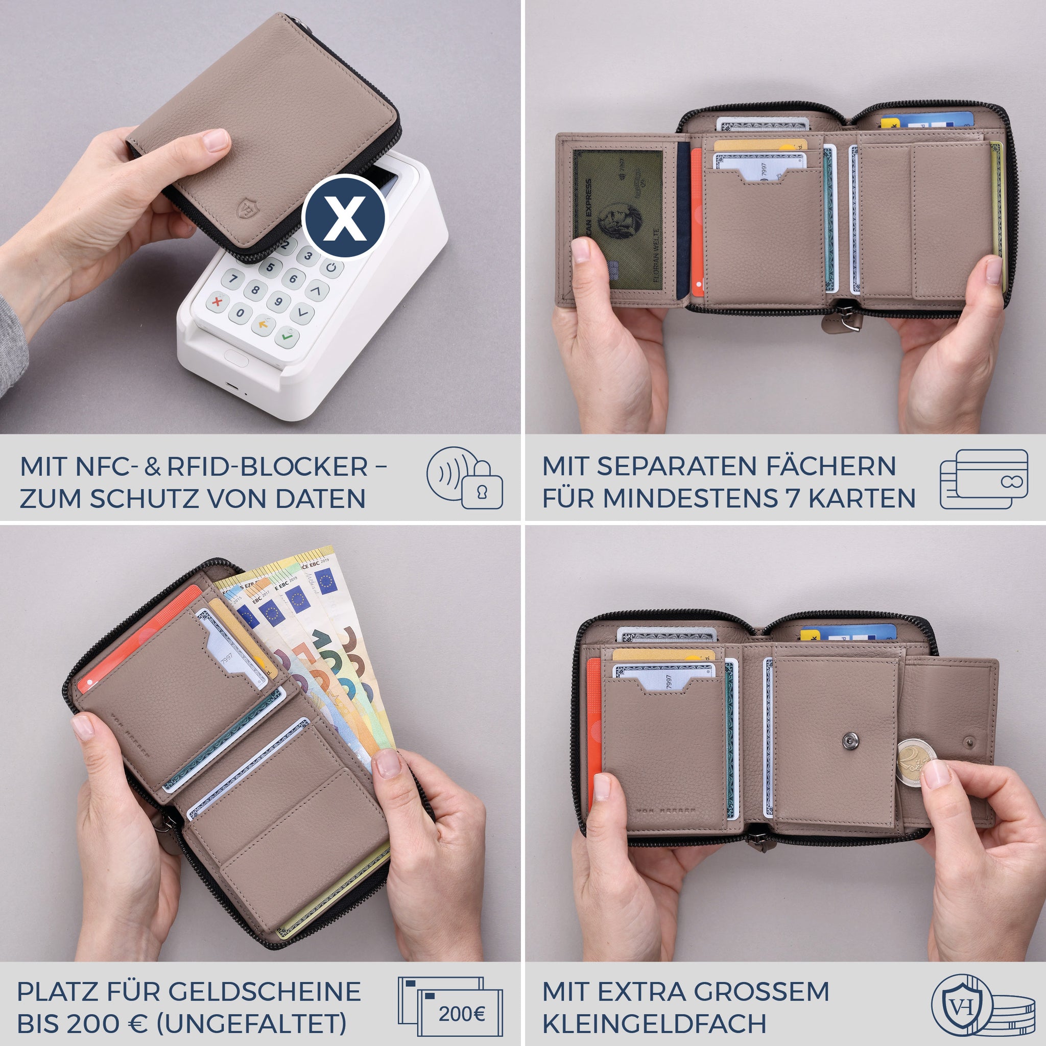 Geldbörse mit RFID-Schutz & 12 Kartenfächer (Genarbt)