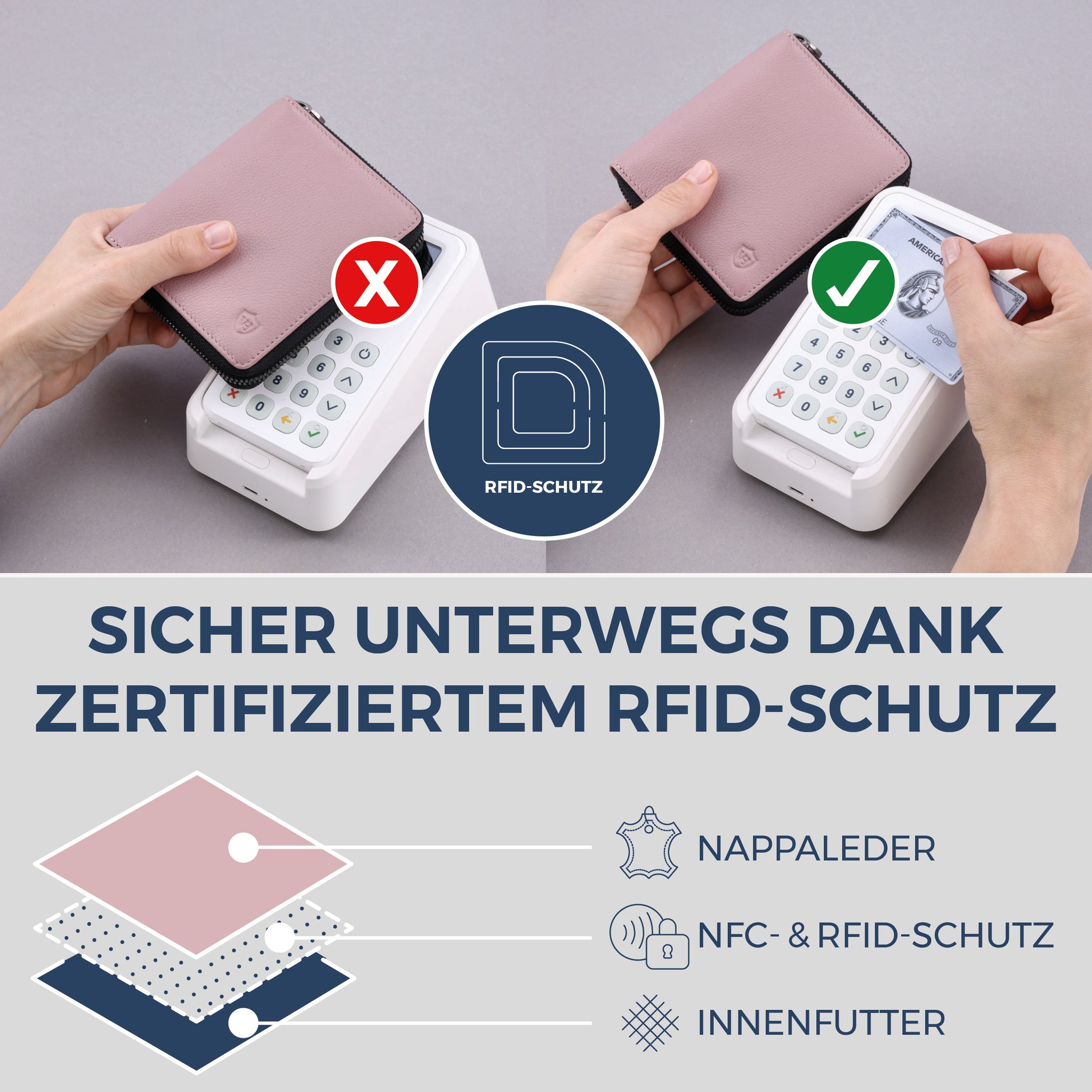 Geldbörse mit RFID-Schutz & 12 Kartenfächer (Genarbt)