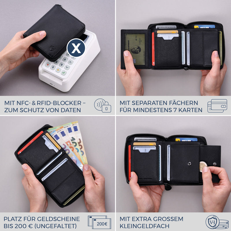 Geldbörse mit RFID-Schutz & 12 Kartenfächer (Saffiano)