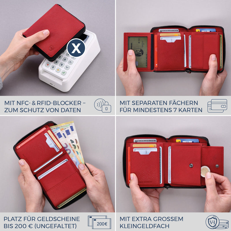 Geldbörse mit RFID-Schutz & 12 Kartenfächer (Saffiano)