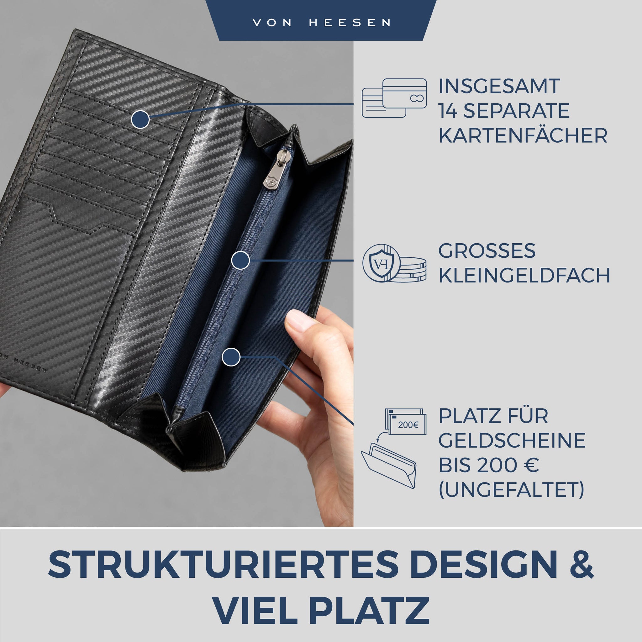 Geldbörse mit RFID-Schutz & 14 Kartenfächer (Genarbt)