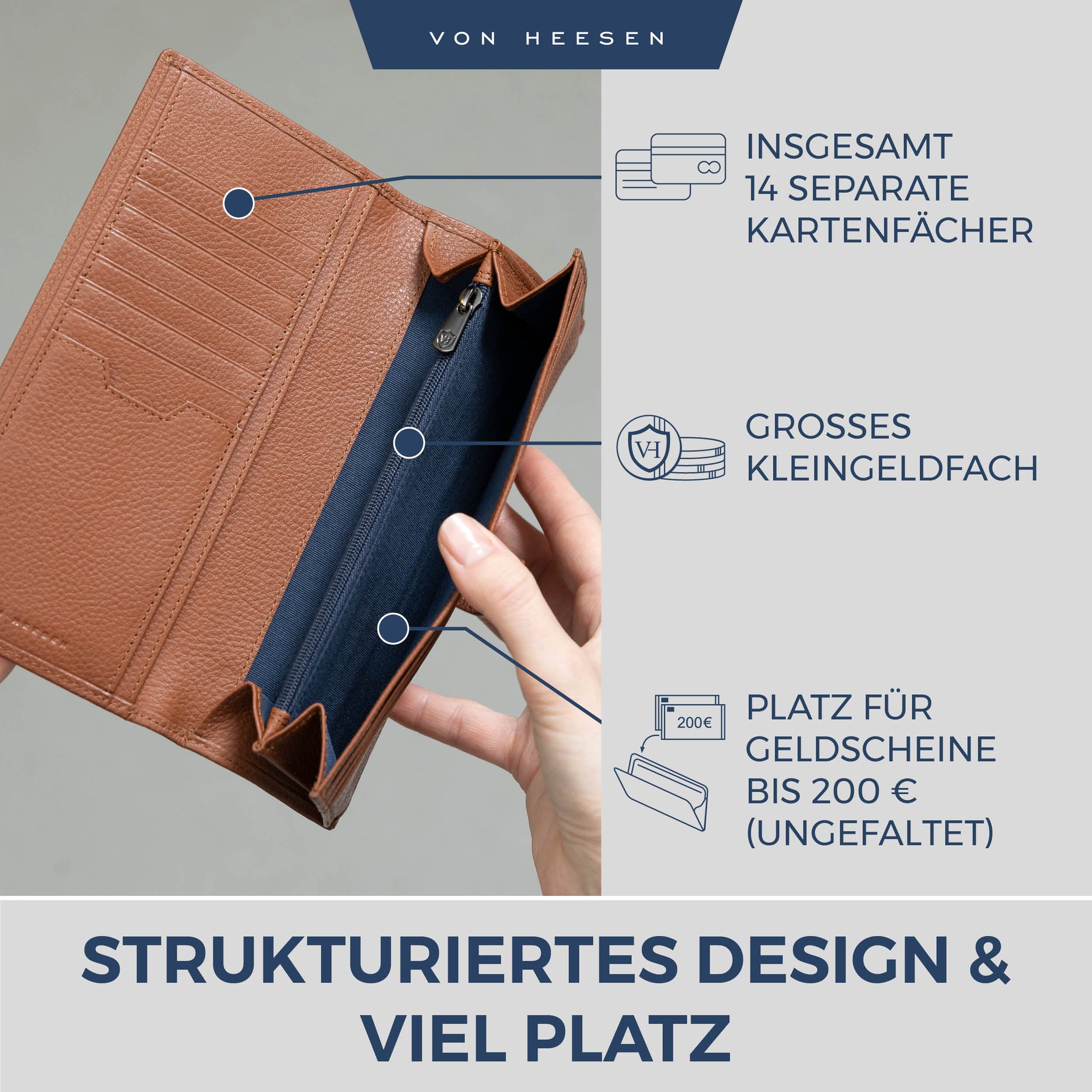 Geldbörse mit RFID-Schutz & 14 Kartenfächer (Genarbt)