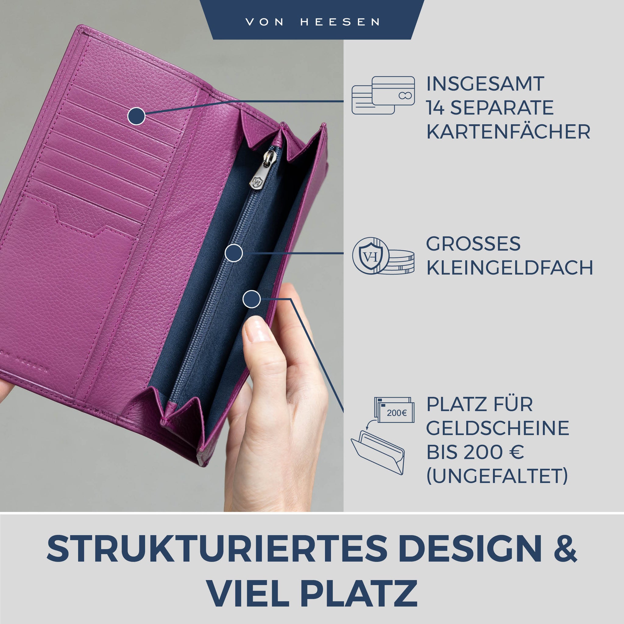 Geldbörse mit RFID-Schutz & 14 Kartenfächer (Genarbt)