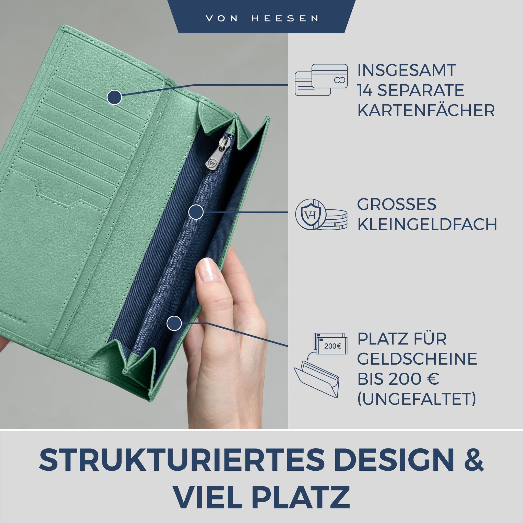 Geldbörse mit RFID-Schutz & 14 Kartenfächer (Genarbt)