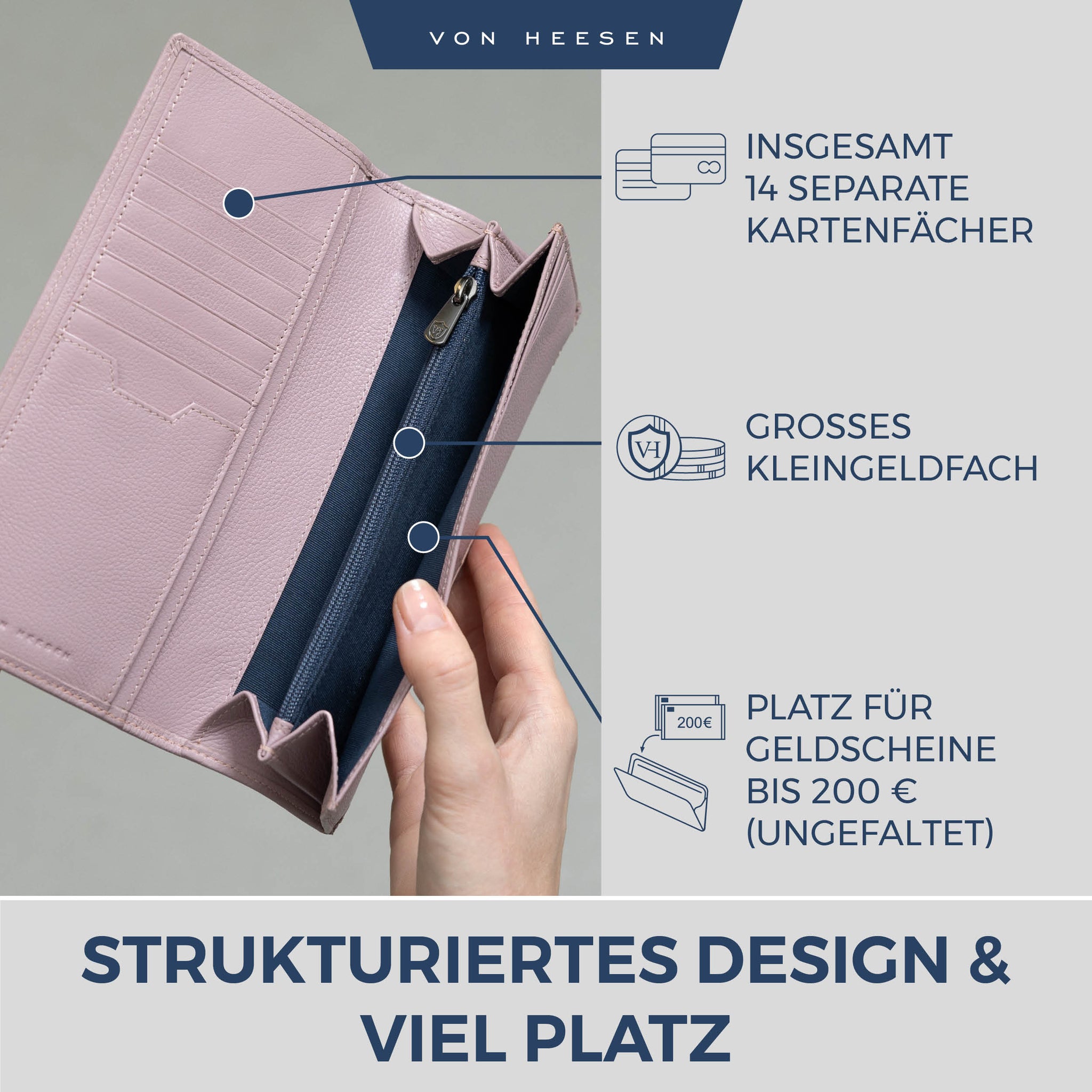 Geldbörse mit RFID-Schutz & 14 Kartenfächer (Genarbt)
