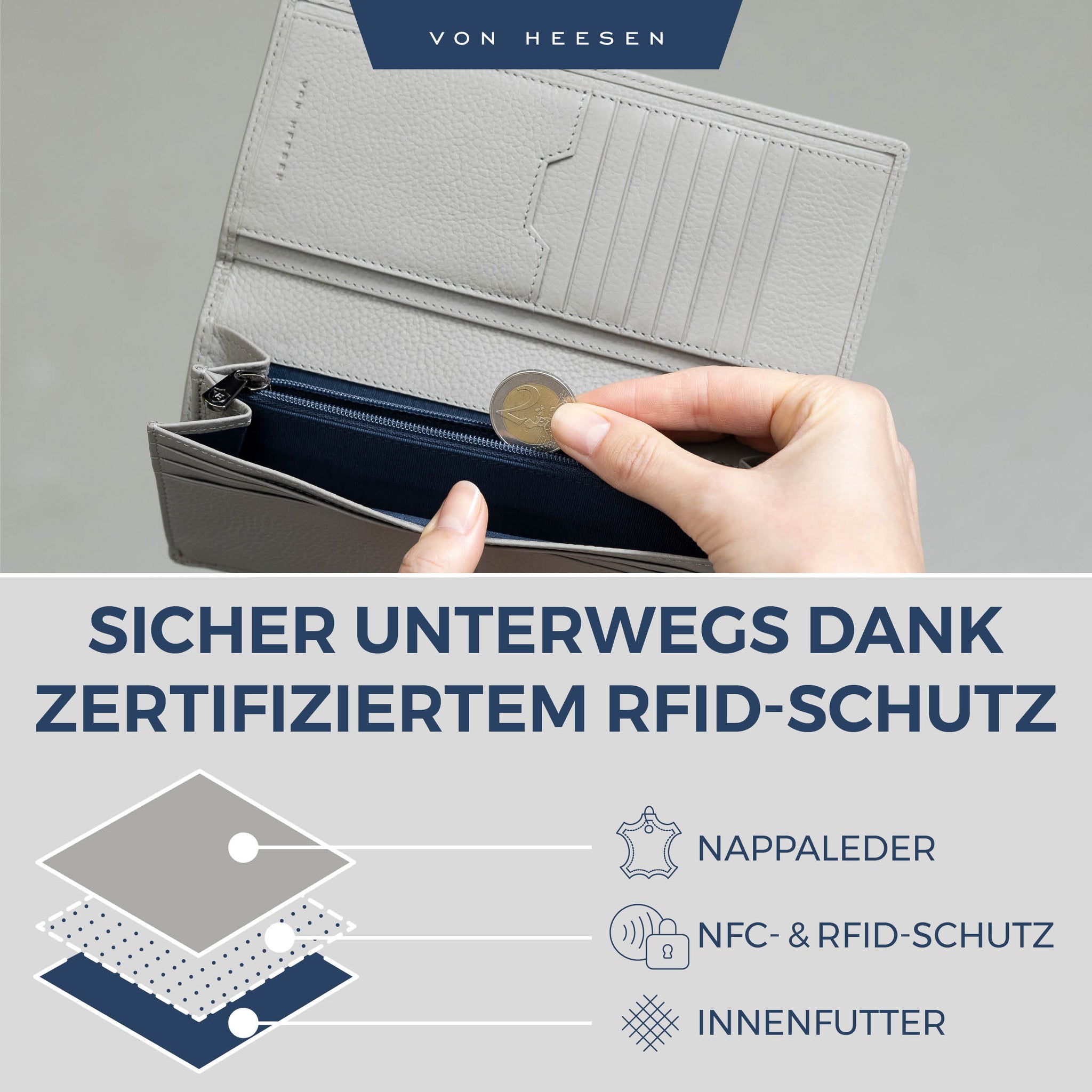 Geldbörse mit RFID-Schutz & 14 Kartenfächer (Genarbt)