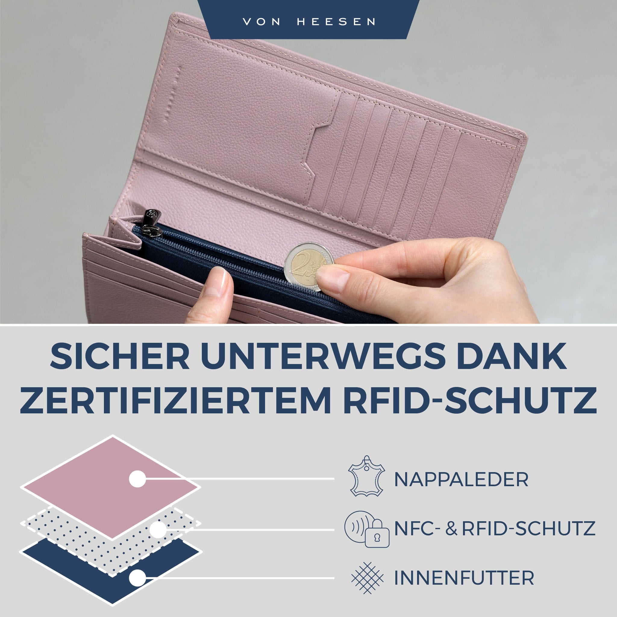 Geldbörse mit RFID-Schutz & 14 Kartenfächer (Genarbt)