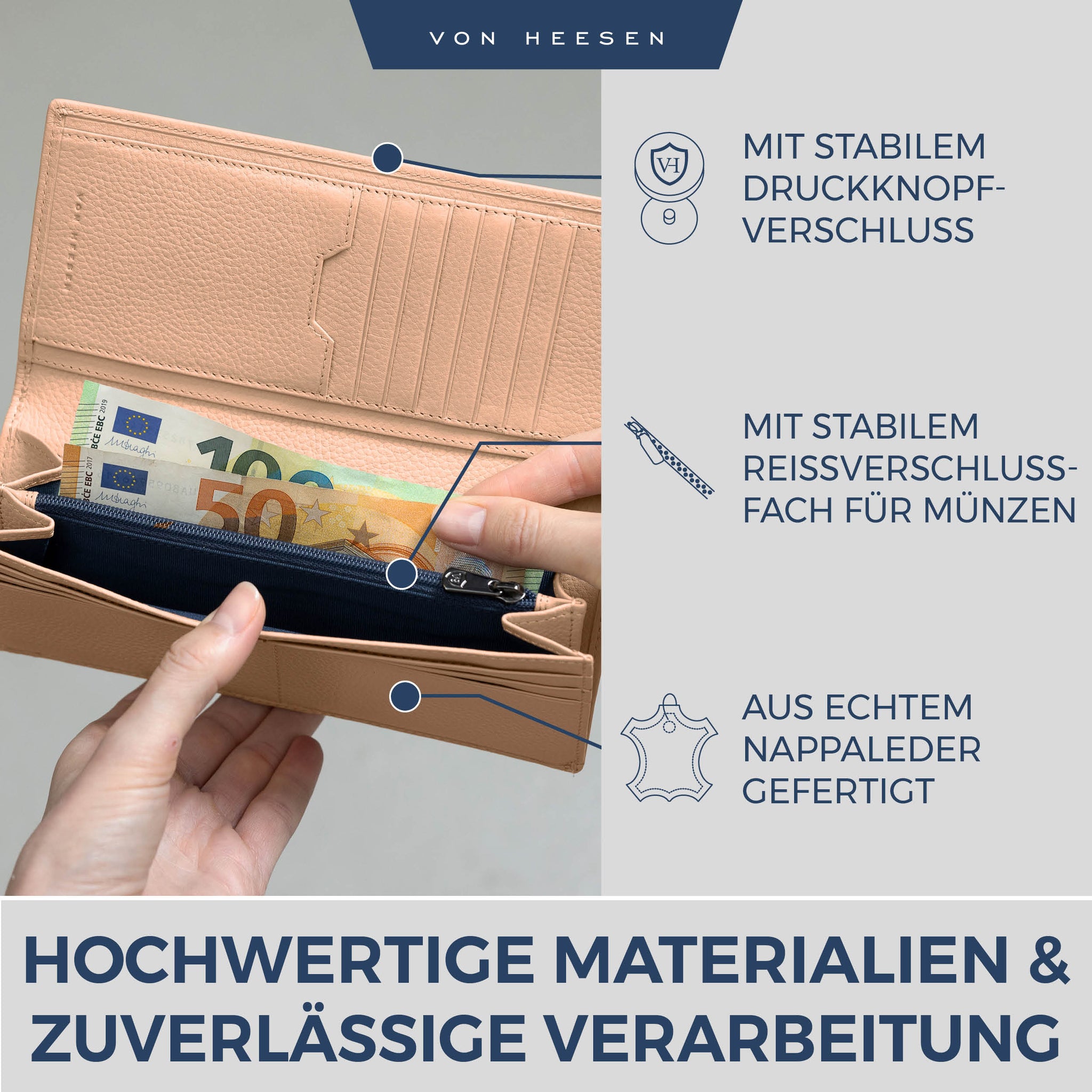 Geldbörse mit RFID-Schutz & 14 Kartenfächer (Genarbt)