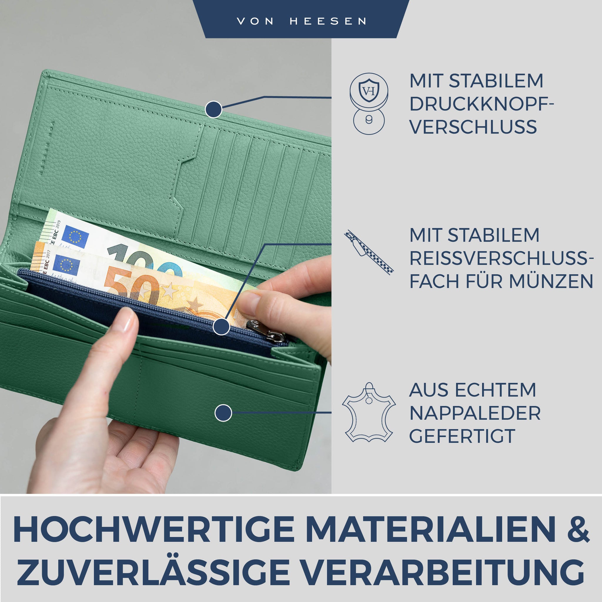 Geldbörse mit RFID-Schutz & 14 Kartenfächer (Genarbt)