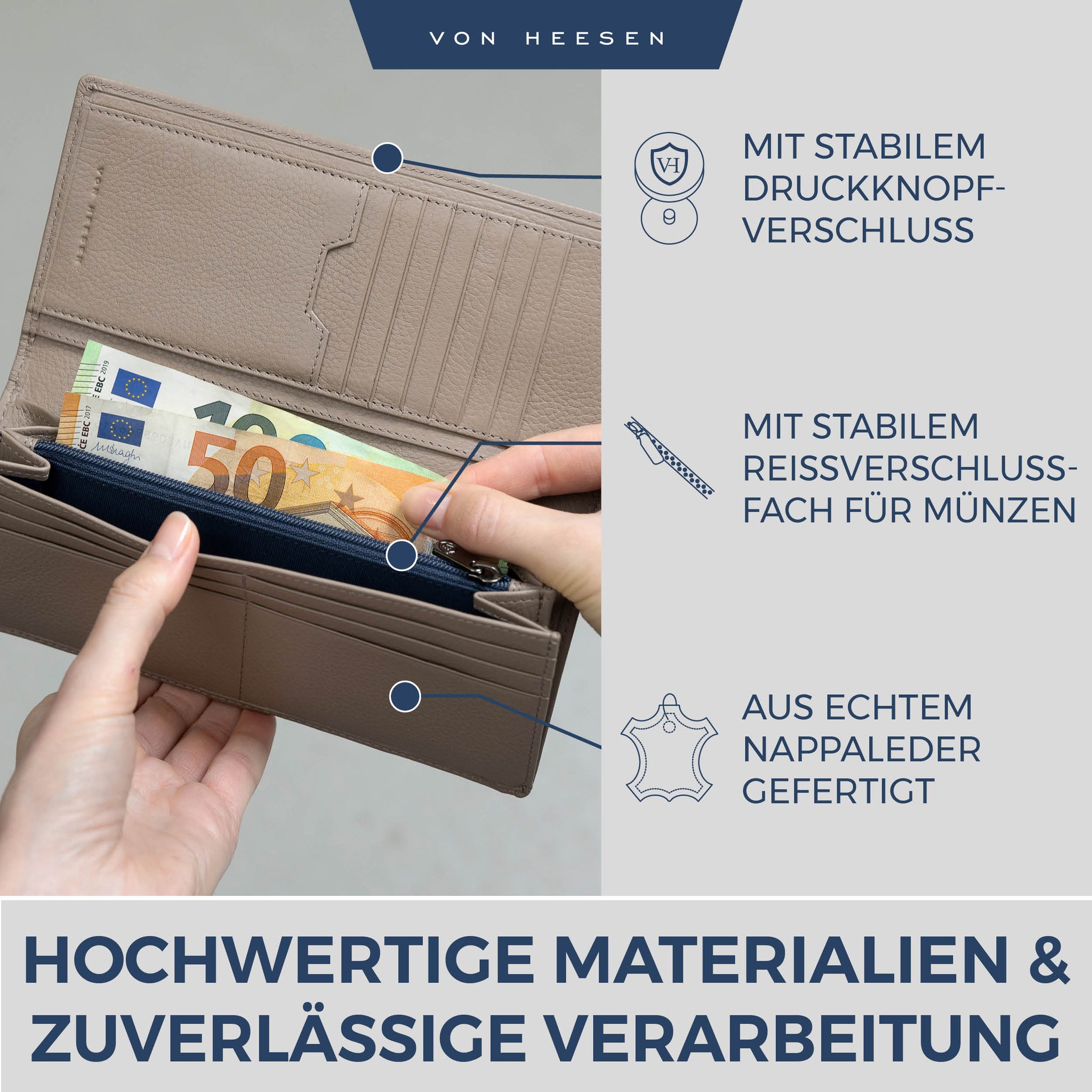Geldbörse mit RFID-Schutz & 14 Kartenfächer (Genarbt)