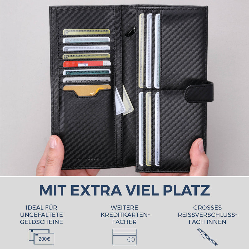 Geldbörse mit RFID-Schutz & 14 Kartenfächer (Carbon)