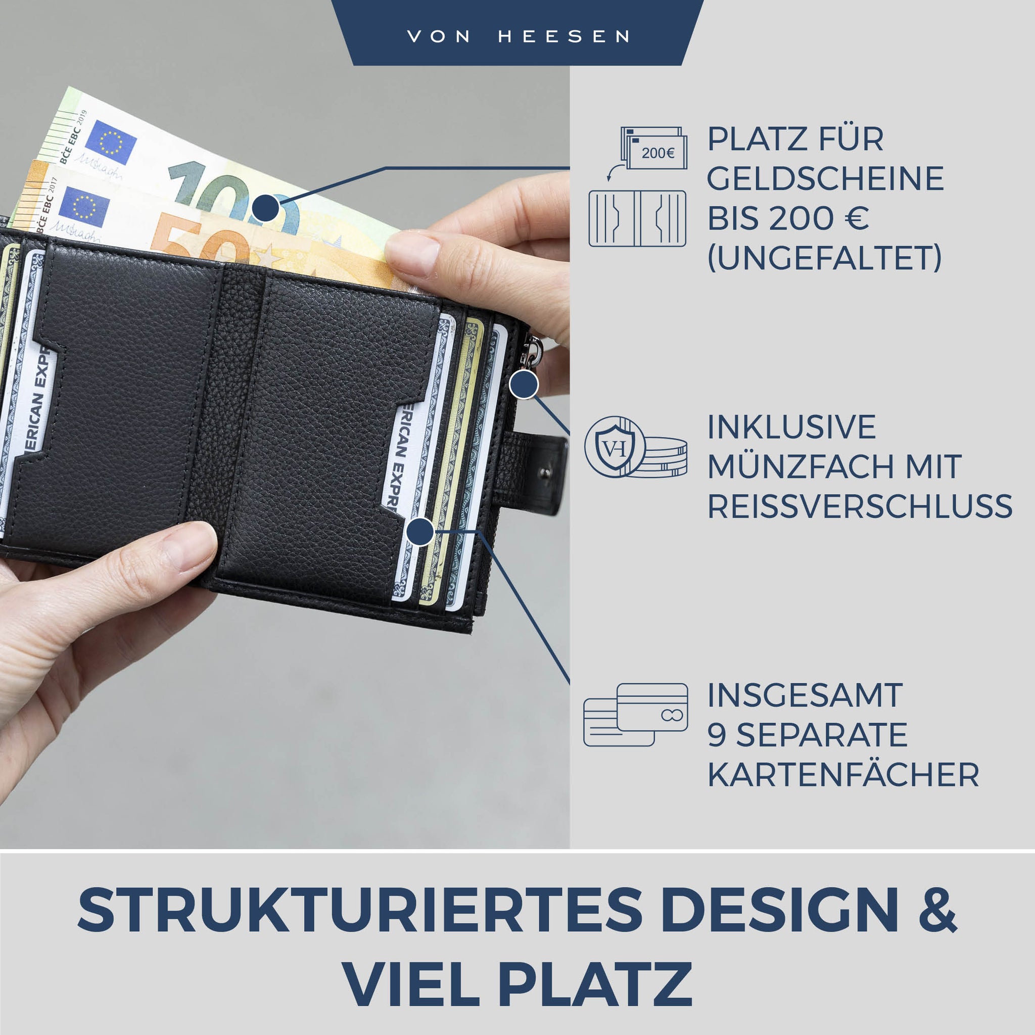 Kartenetui mit RFID-Schutz & 9 Kartenfächer (Genarbt)