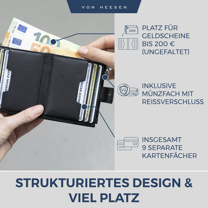 Kartenetui mit RFID-Schutz & 9 Kartenfächer (Genarbt)