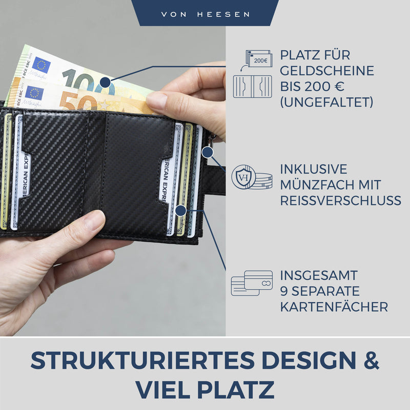 Kartenetui mit RFID-Schutz & 9 Kartenfächer (Genarbt)