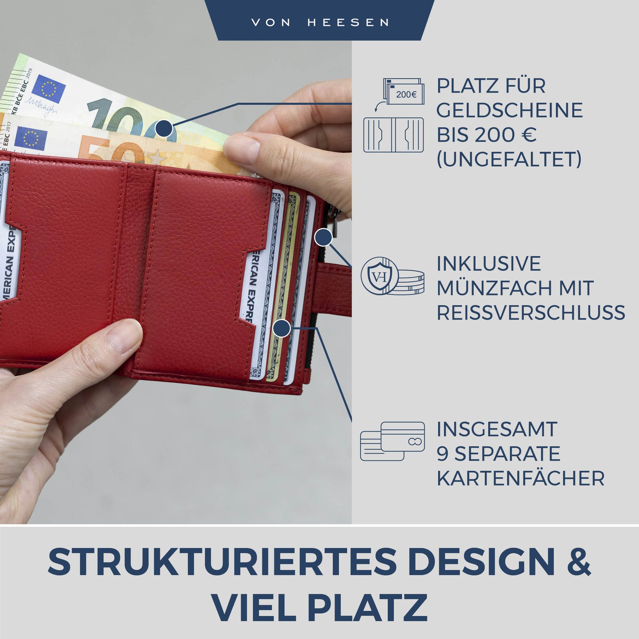 Kartenetui mit RFID-Schutz & 9 Kartenfächer (Genarbt)