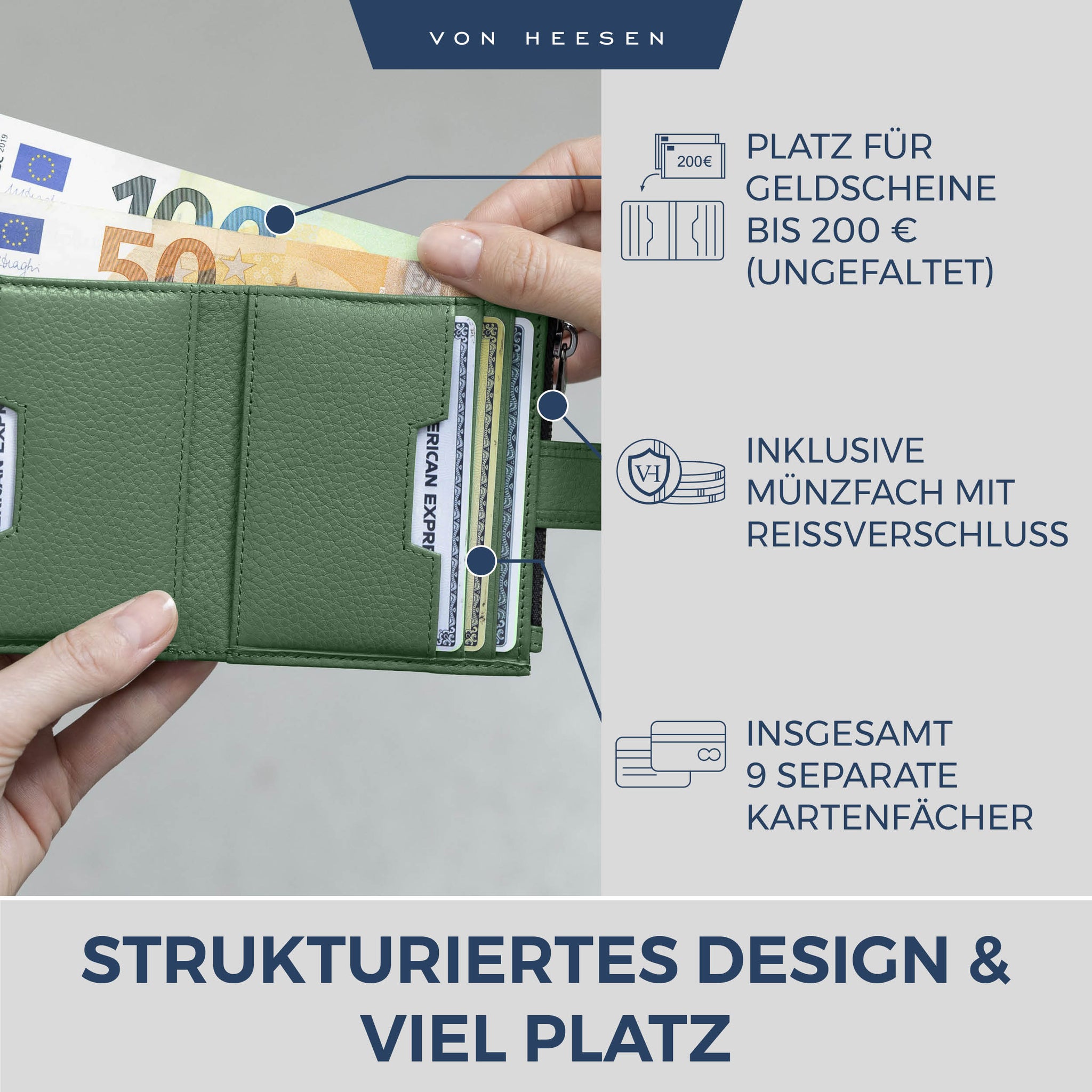 Kartenetui mit RFID-Schutz & 9 Kartenfächer (Genarbt)