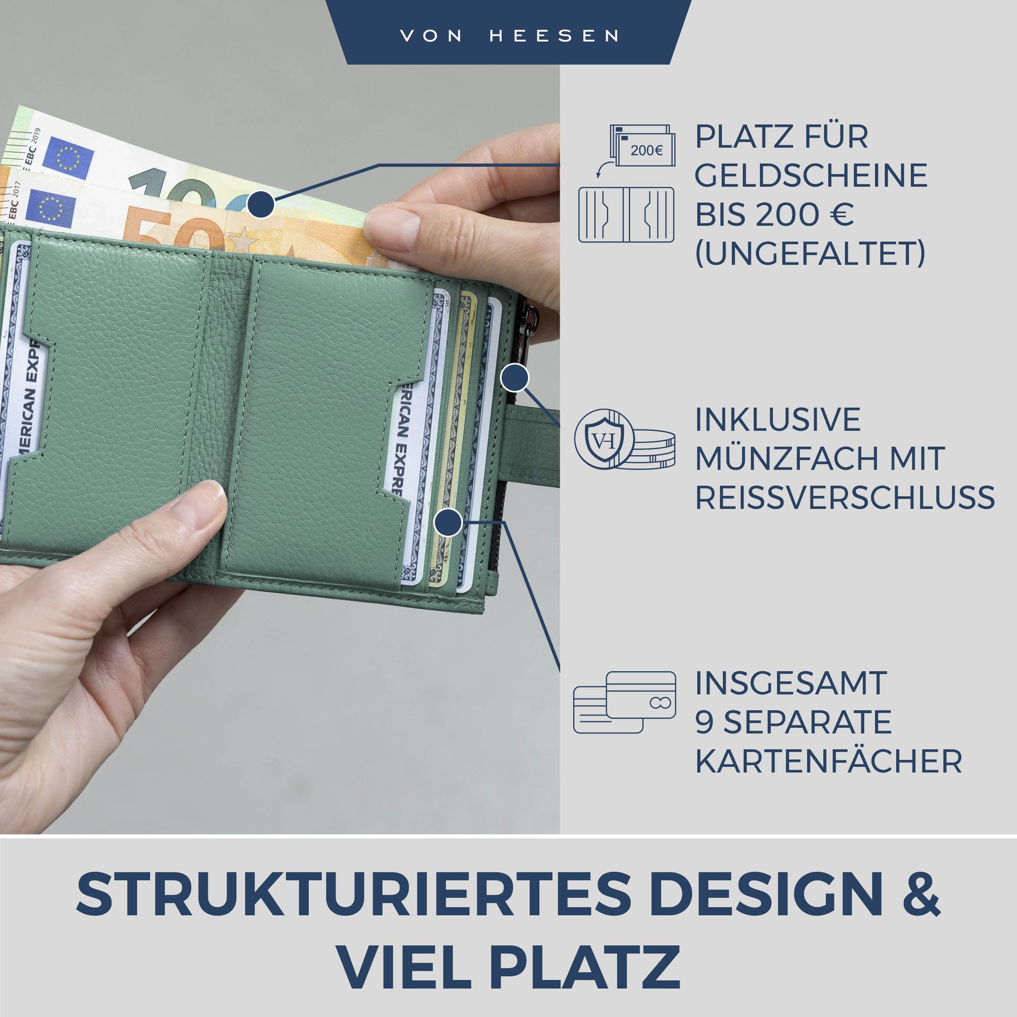 Kartenetui mit RFID-Schutz & 9 Kartenfächer (Genarbt)