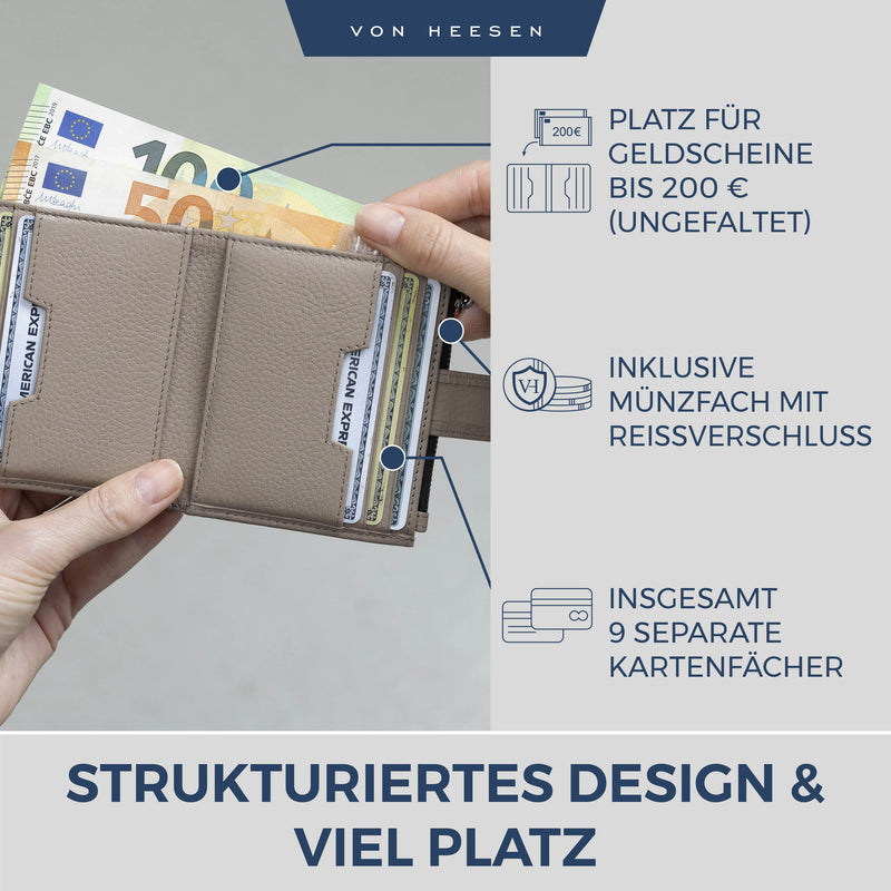 Kartenetui mit RFID-Schutz & 9 Kartenfächer (Genarbt)