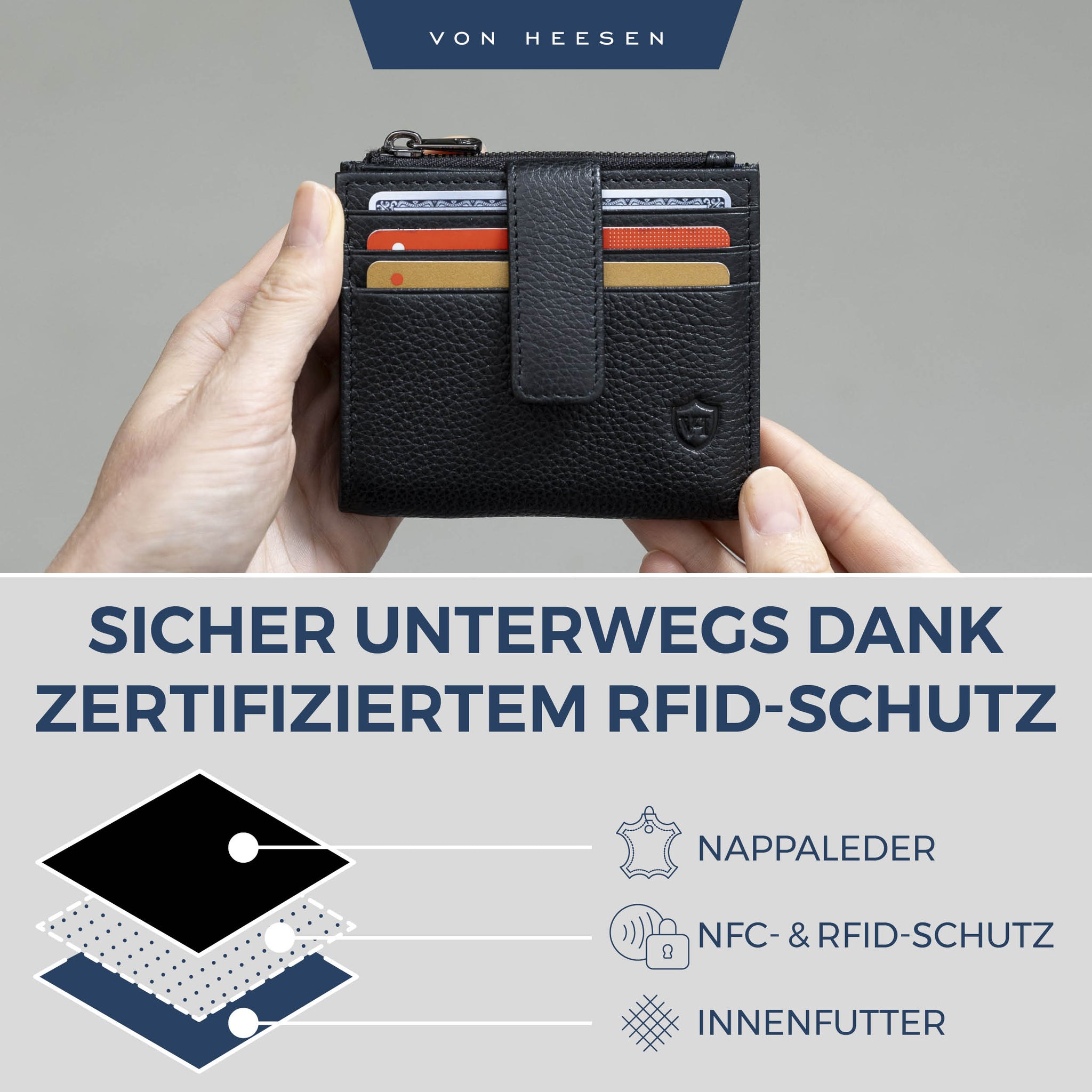 Kartenetui mit RFID-Schutz & 9 Kartenfächer (Genarbt)