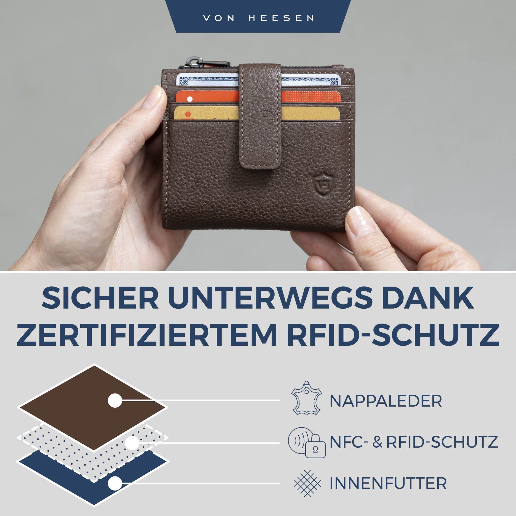 Kartenetui mit RFID-Schutz & 9 Kartenfächer (Genarbt)