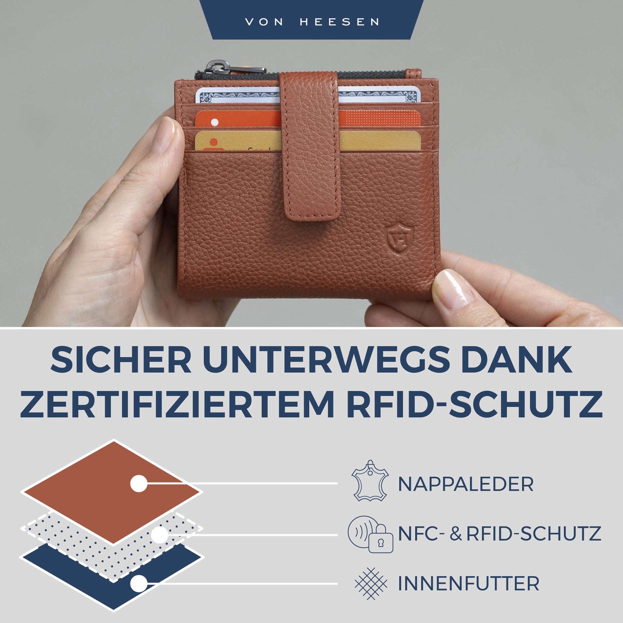 Kartenetui mit RFID-Schutz & 9 Kartenfächer (Genarbt)