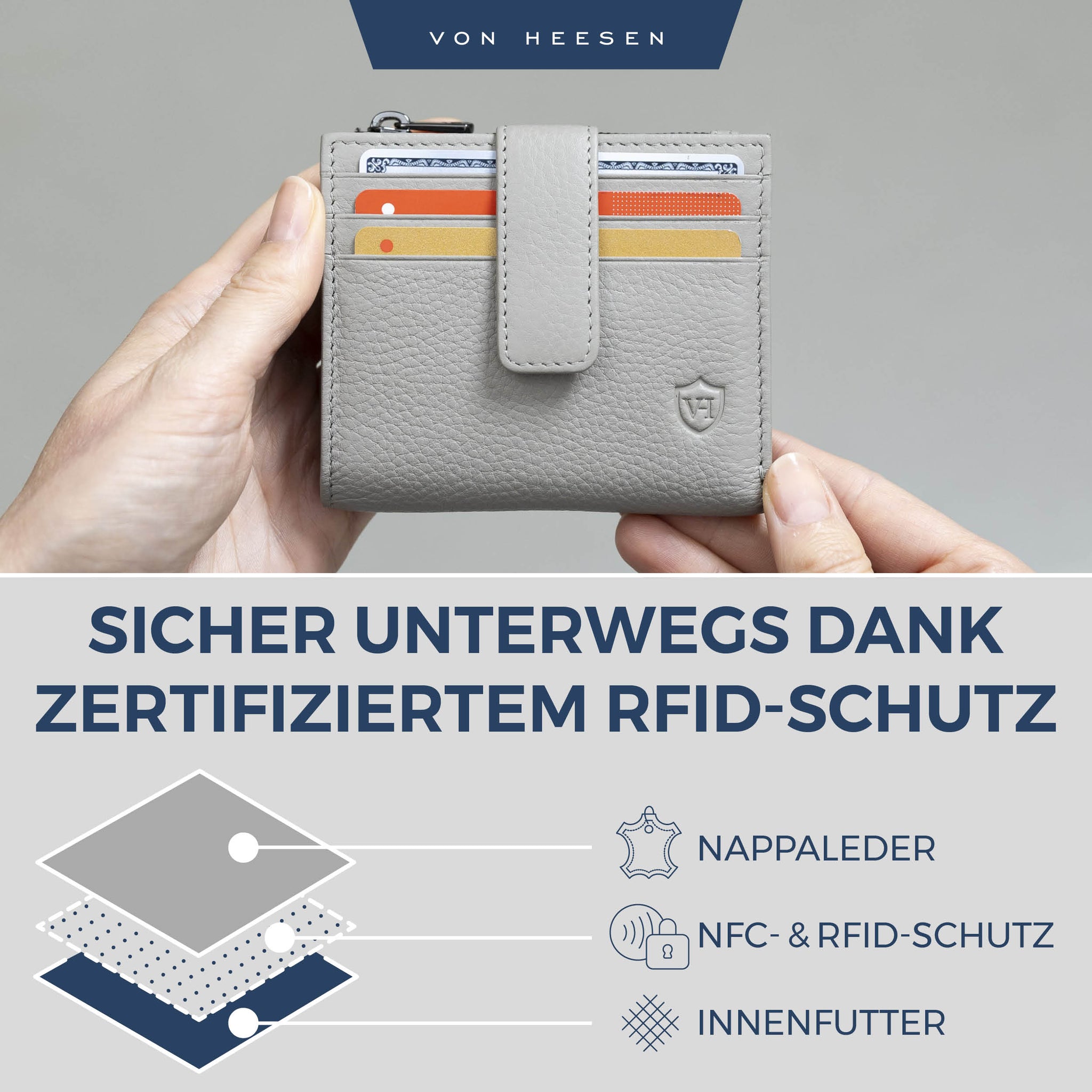 Kartenetui mit RFID-Schutz & 9 Kartenfächer (Genarbt)
