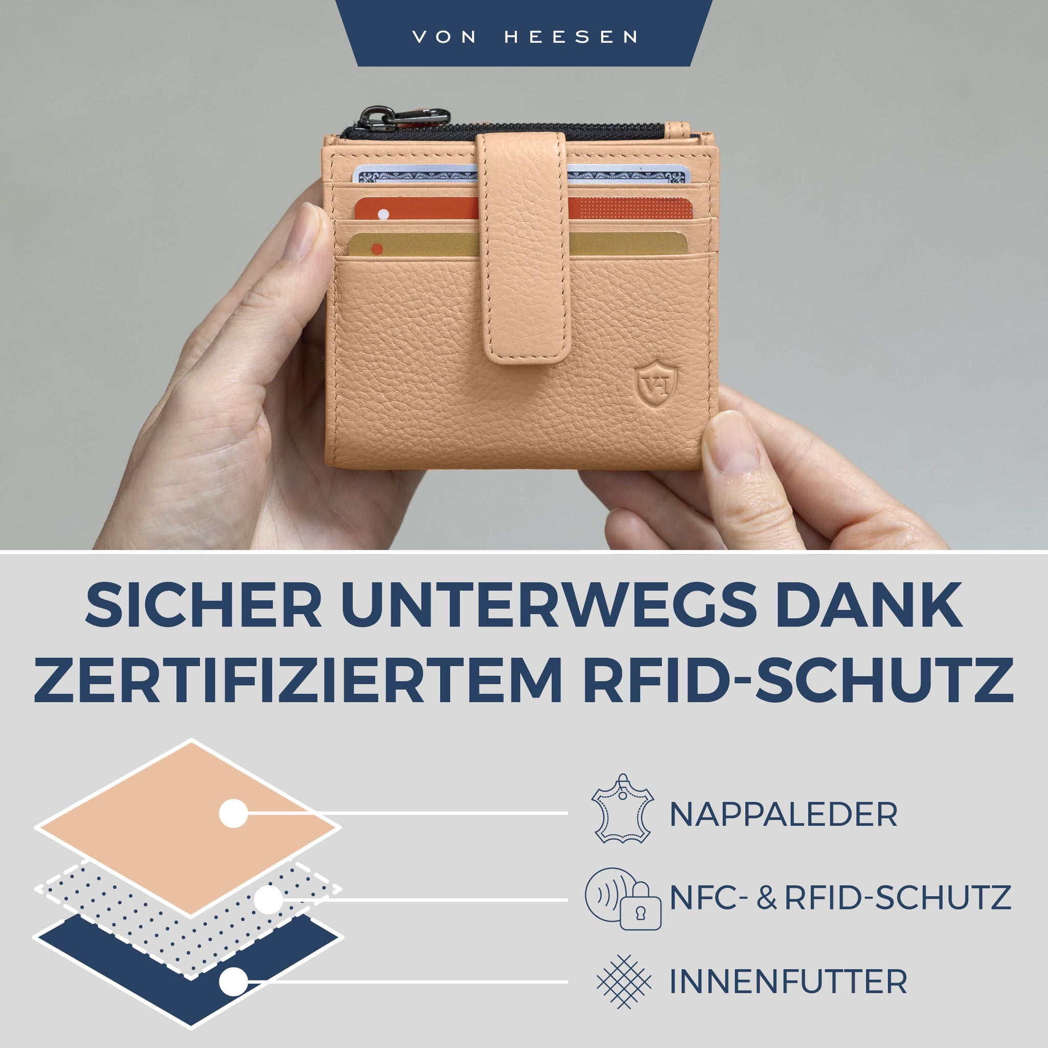 Kartenetui mit RFID-Schutz & 9 Kartenfächer (Genarbt)