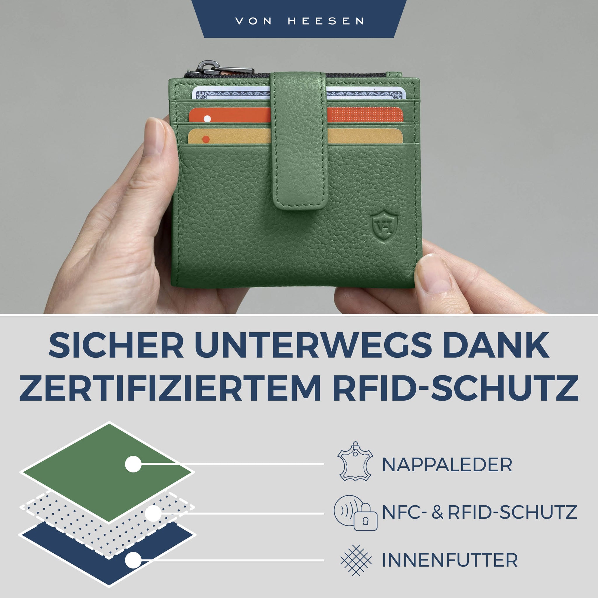 Kartenetui mit RFID-Schutz & 9 Kartenfächer (Genarbt)