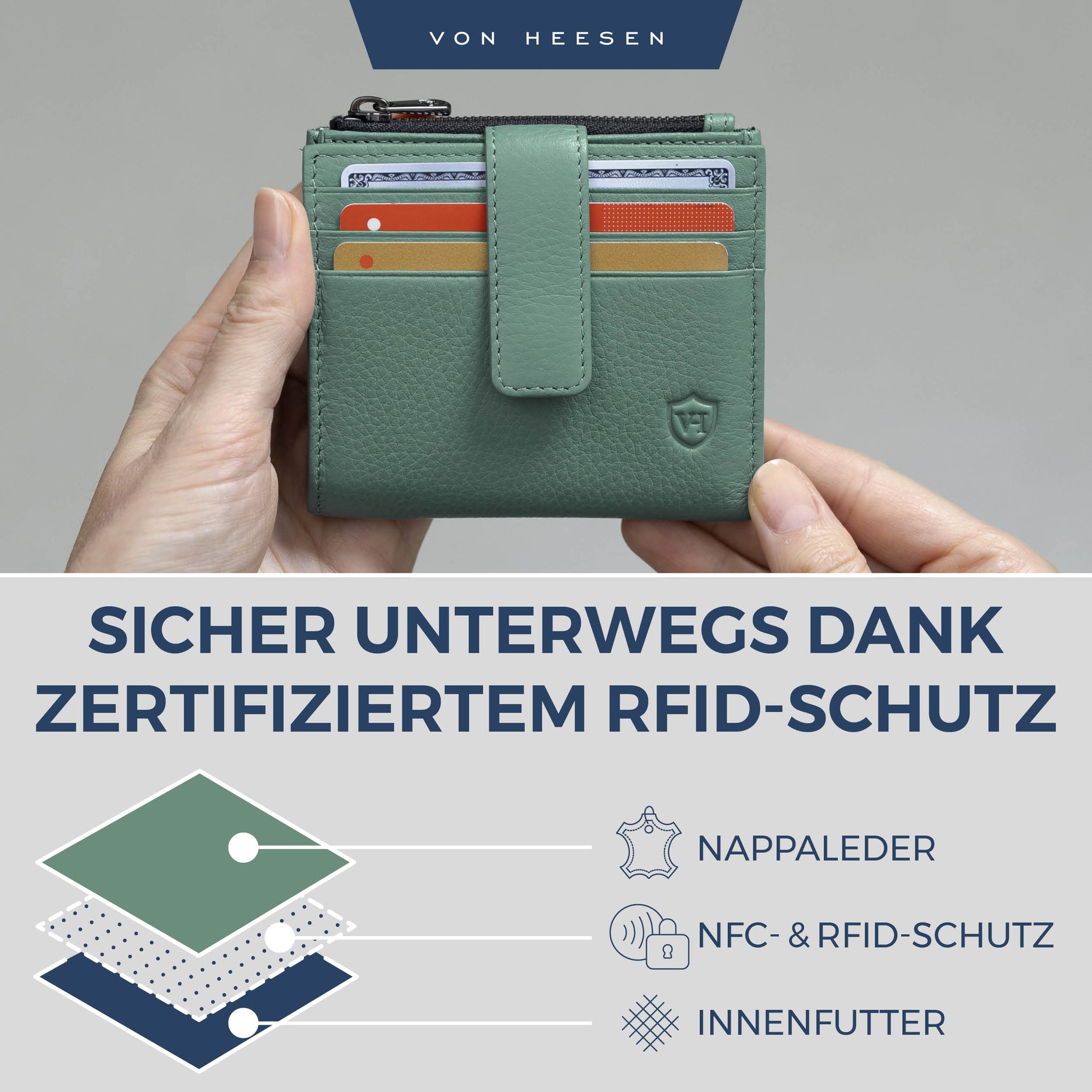 Kartenetui mit RFID-Schutz & 9 Kartenfächer (Genarbt)