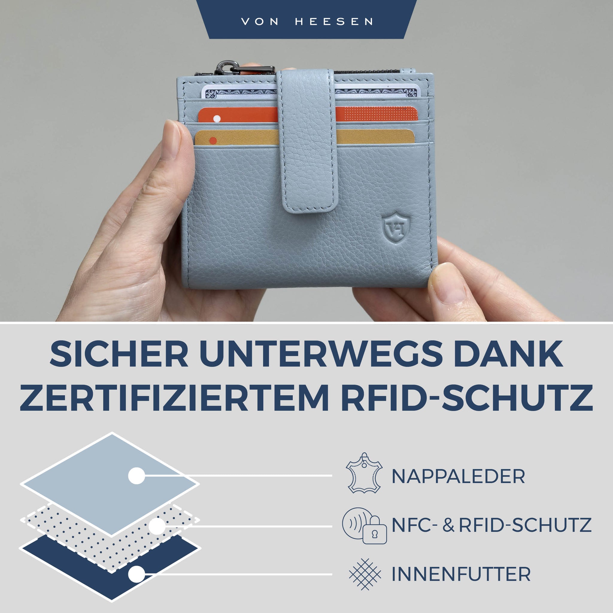 Kartenetui mit RFID-Schutz & 9 Kartenfächer (Genarbt)