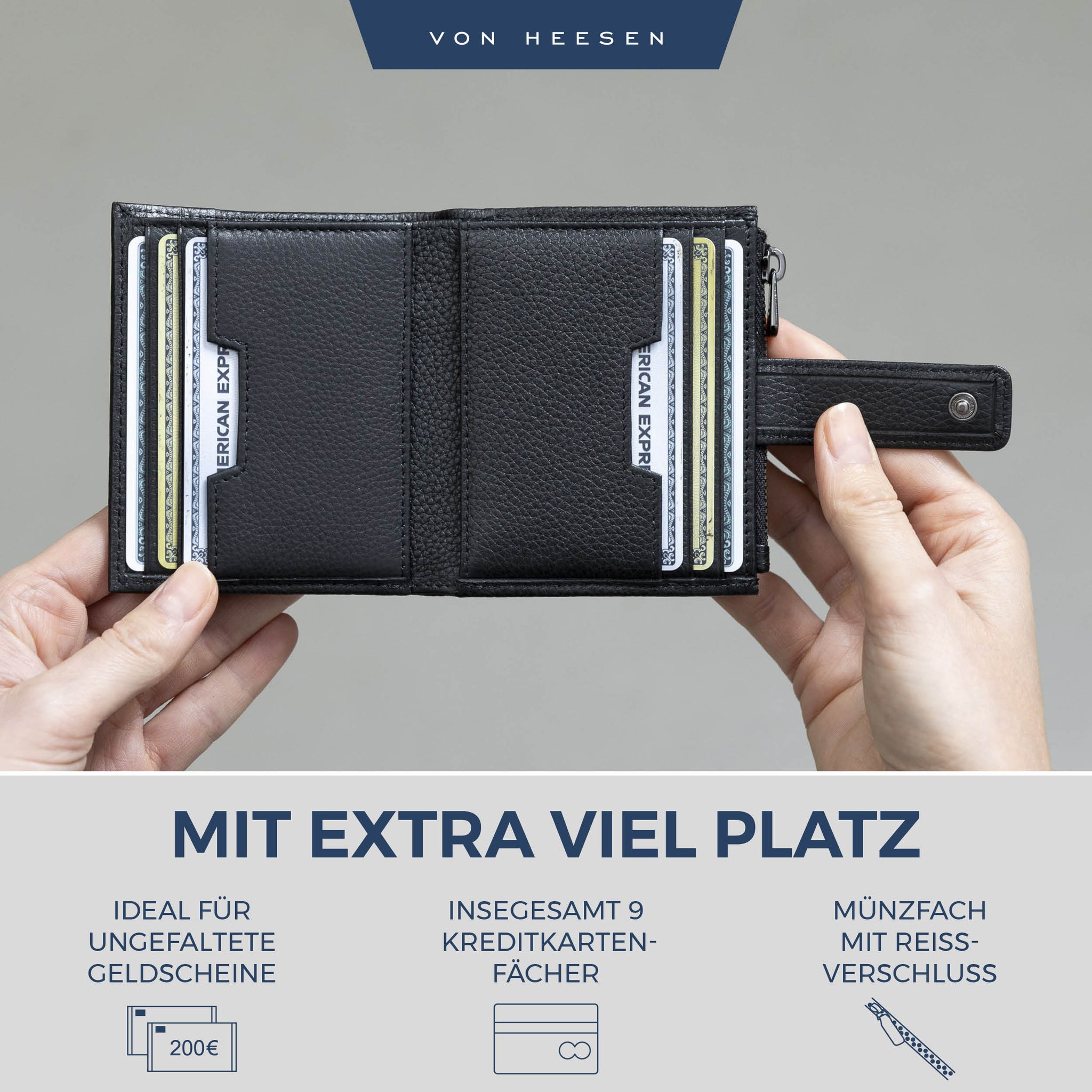 Kartenetui mit RFID-Schutz & 9 Kartenfächer (Genarbt)