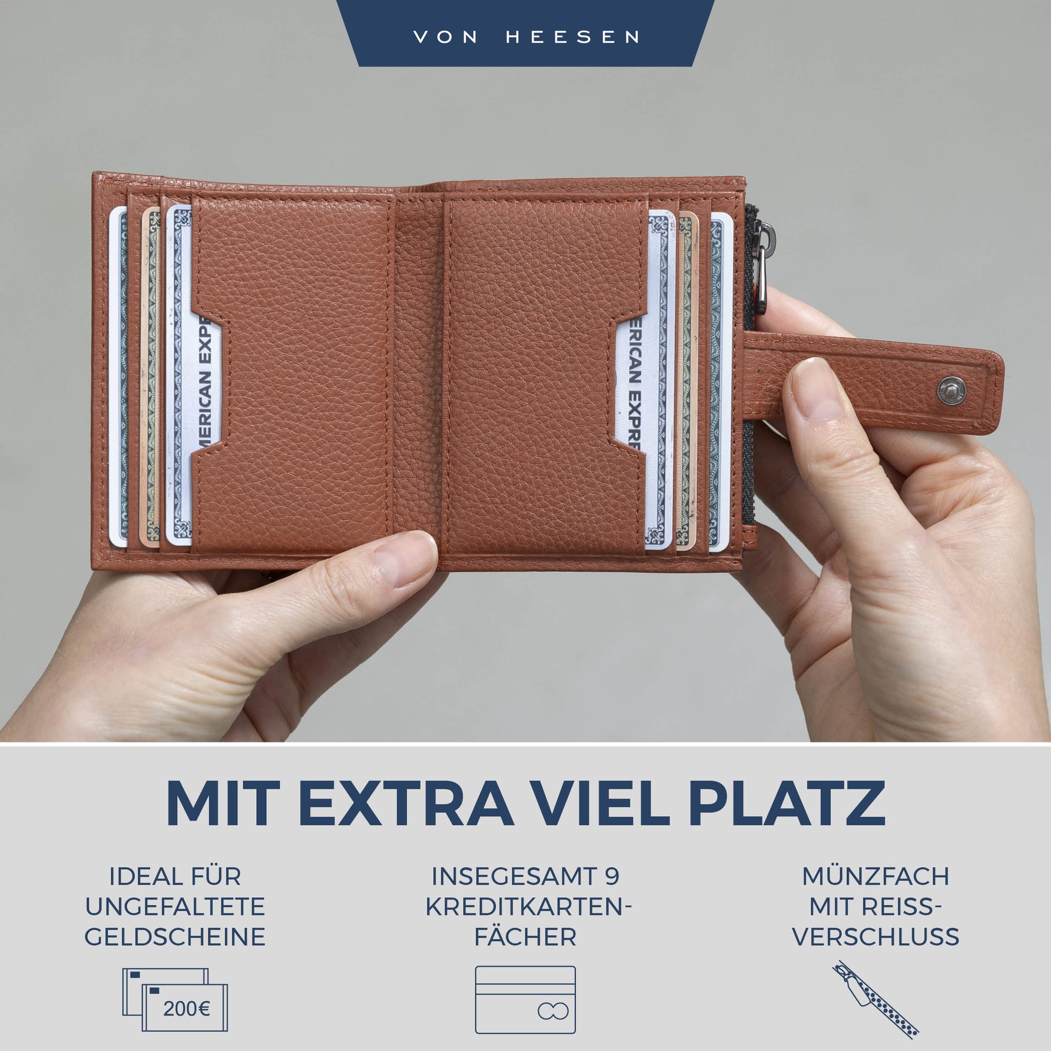 Kartenetui mit RFID-Schutz & 9 Kartenfächer (Genarbt)